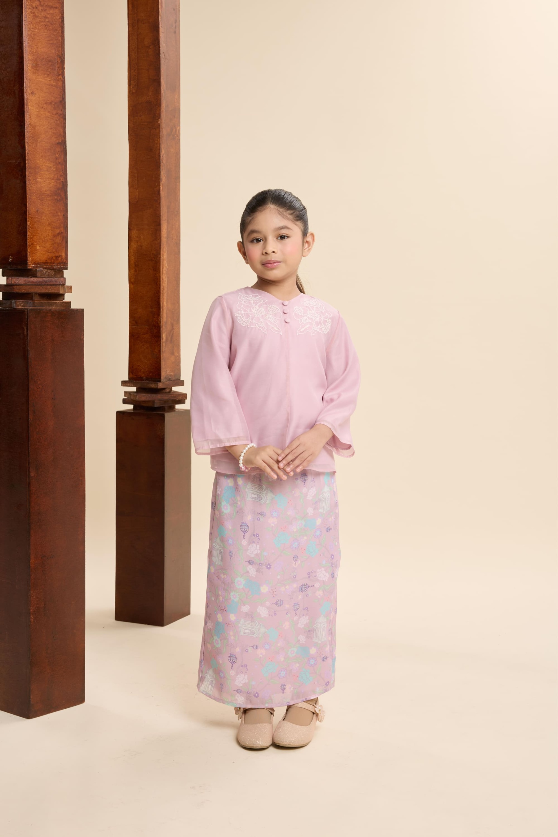Maya Mauve Pink Mini Embroidered Kurung Set