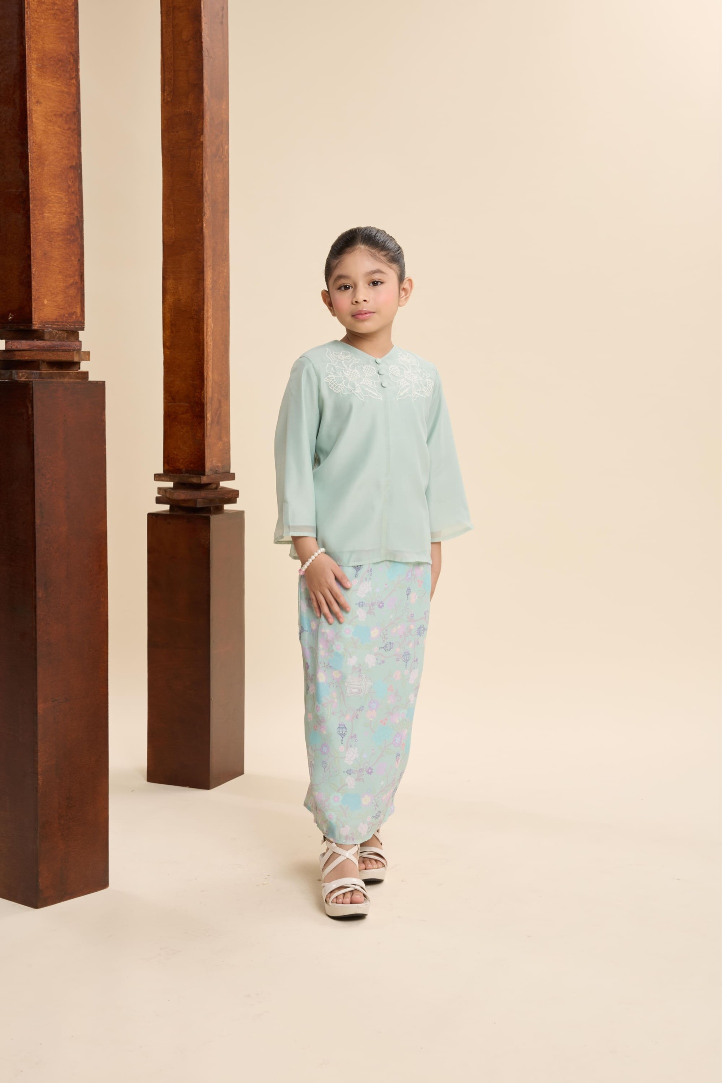 Maya Mint Green Mini Embroidered Kurung Set