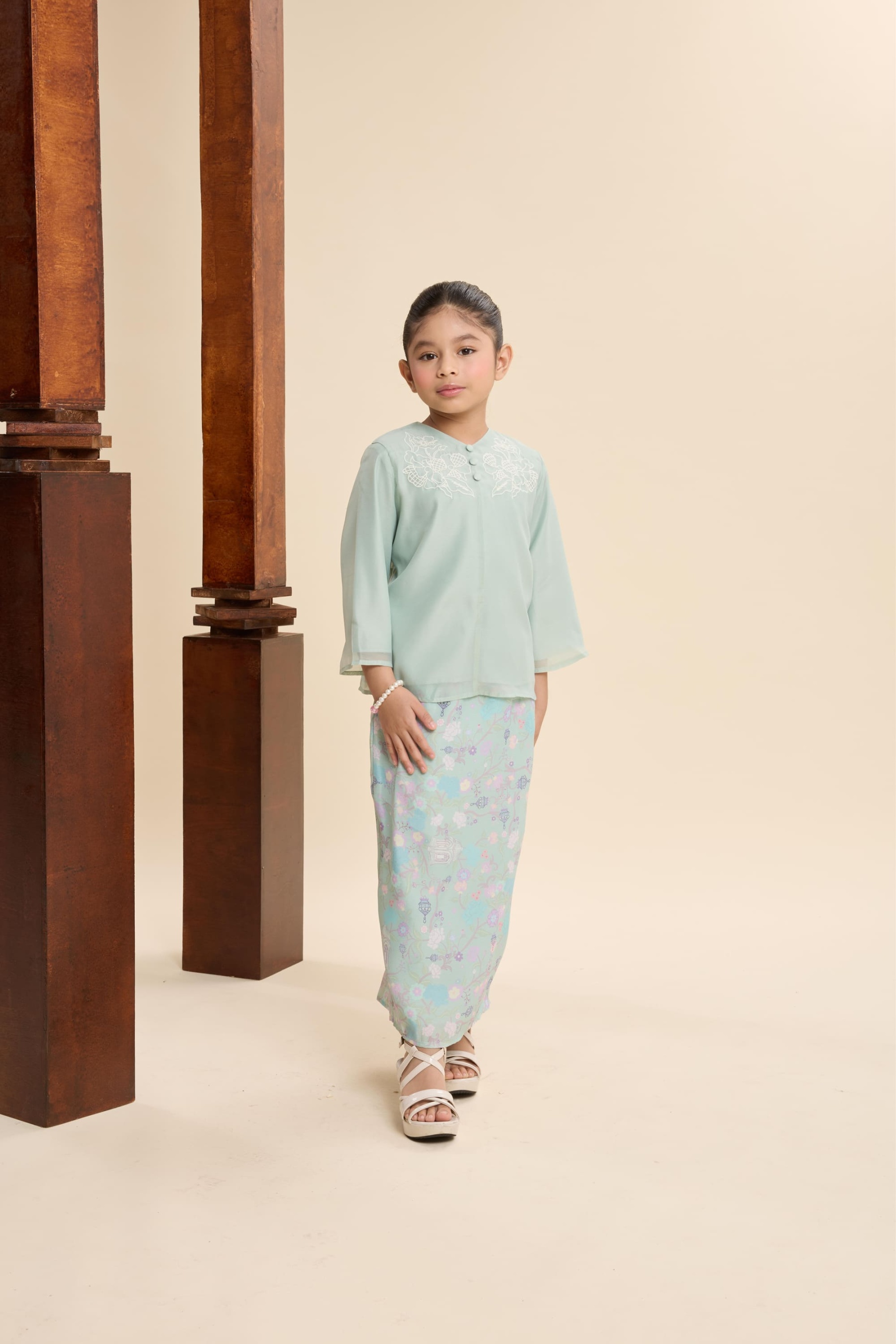 Maya Mint Green Mini Embroidered Kurung Set