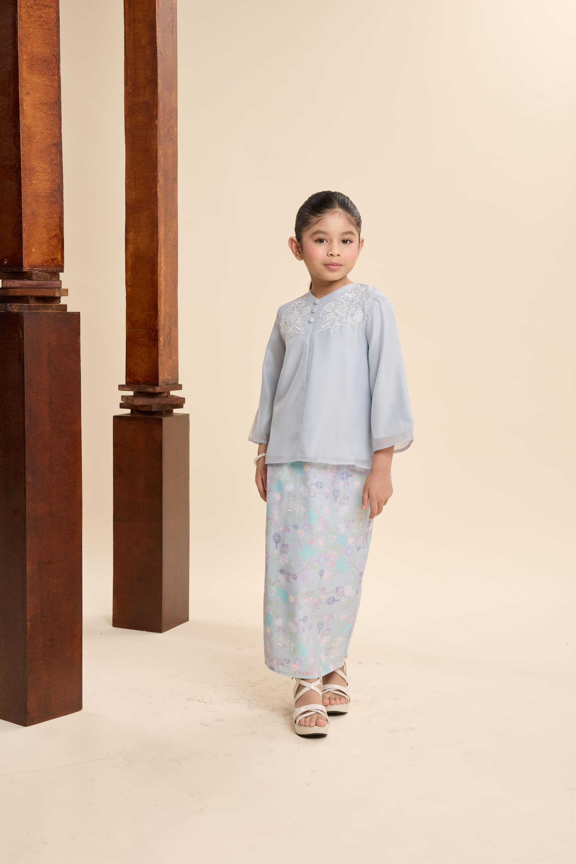 Maya Powder Blue Mini Embroidered Kurung Set