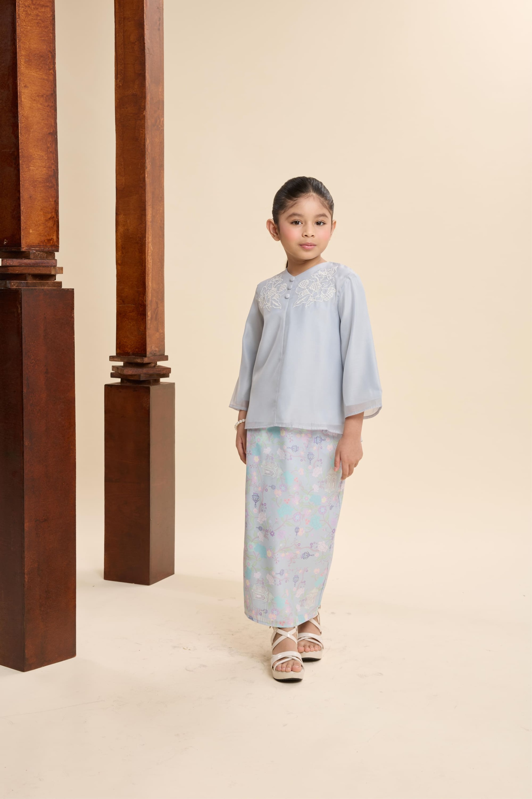 Maya Powder Blue Mini Embroidered Kurung Set