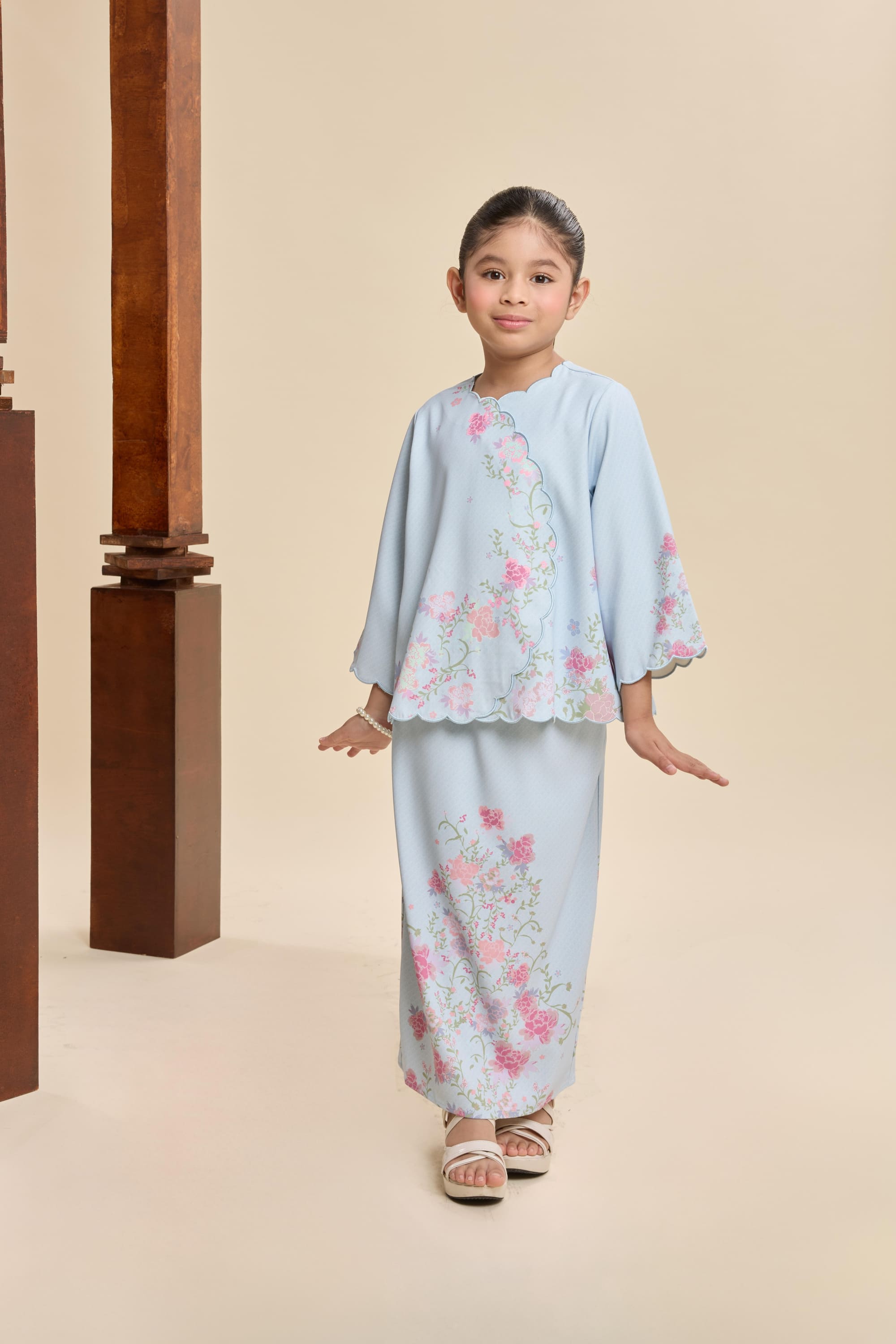 Amala Sky Blue Mini Scallop Kurung Set