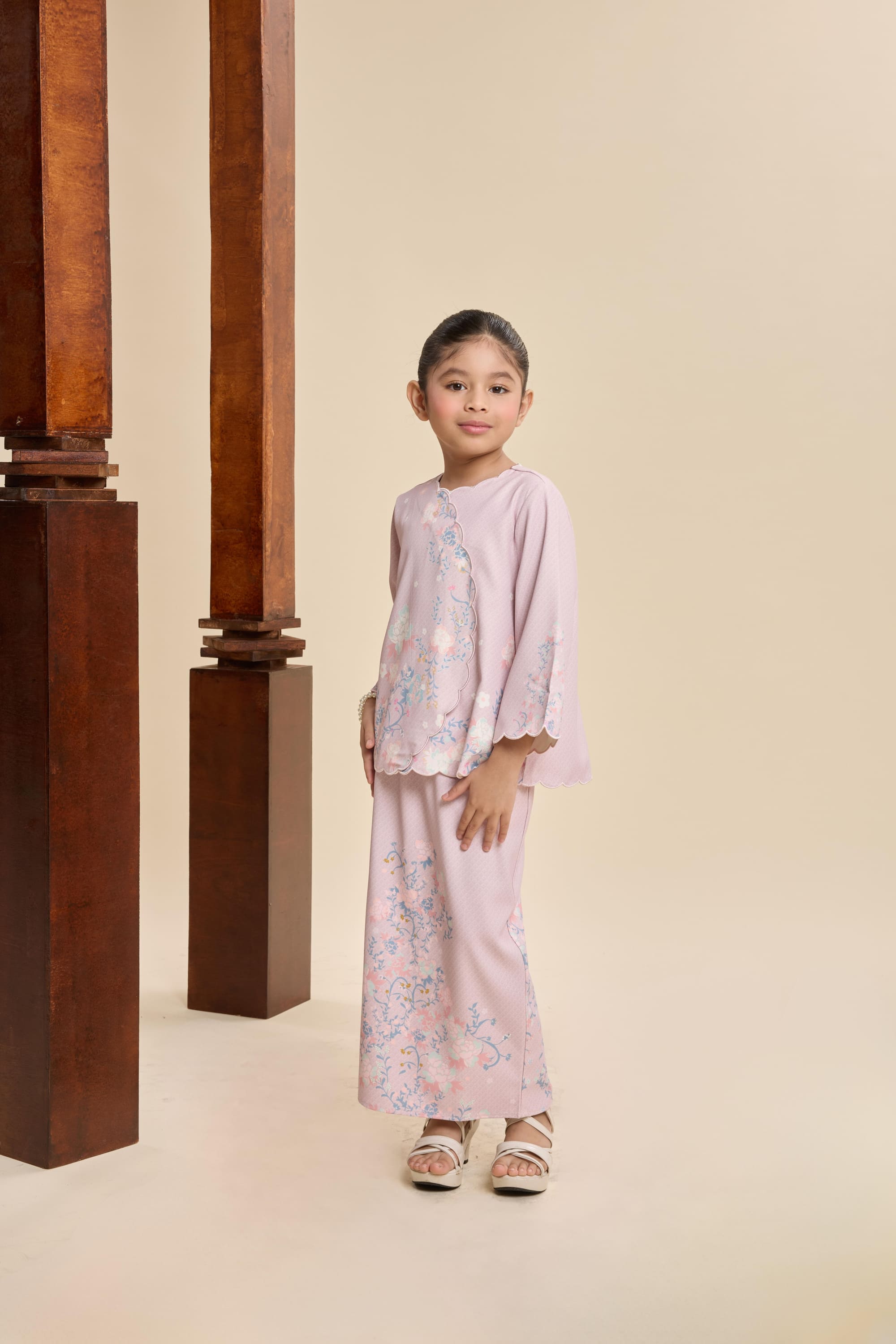 Amala Blush Pink Mini Scallop Kurung Set