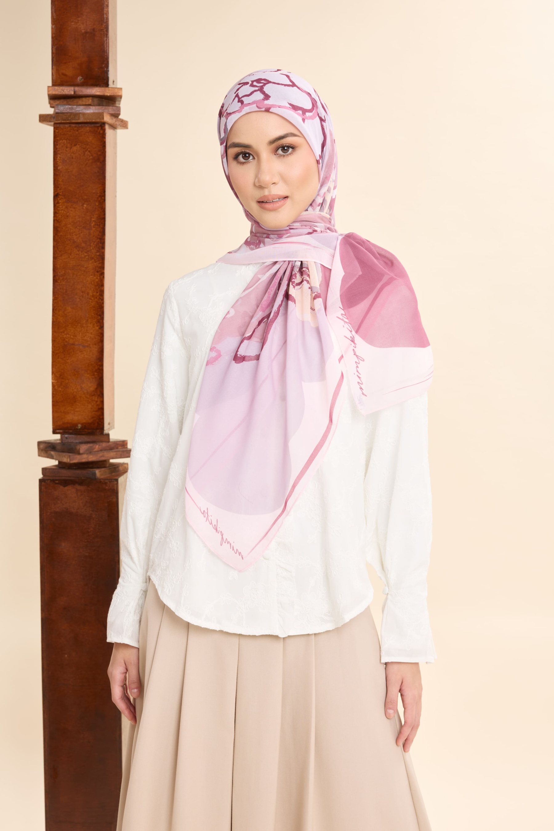 Thalia Mauve Pink Abstract Square Voile Scarf