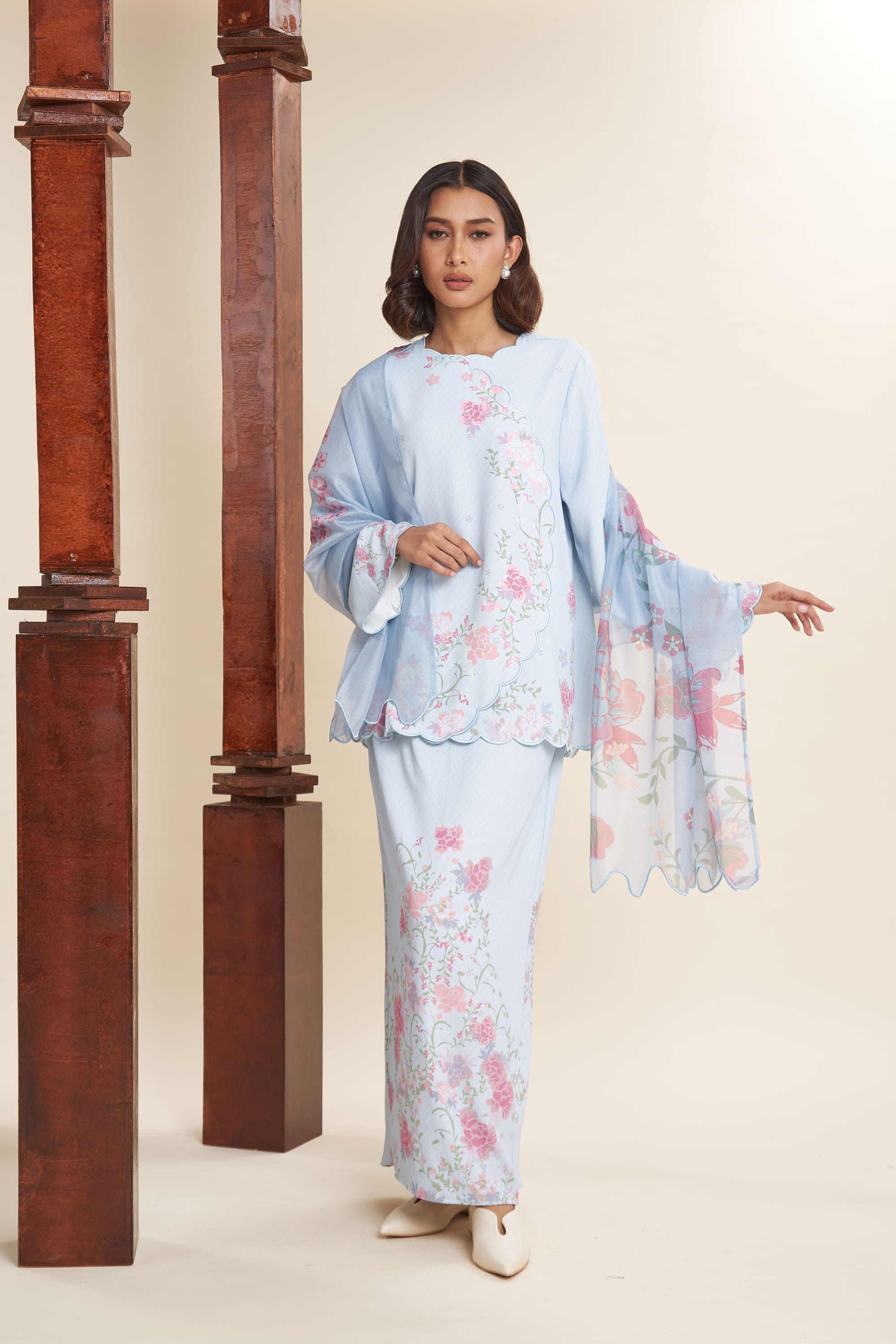 Amala Sky Blue Scallop Kurung Set