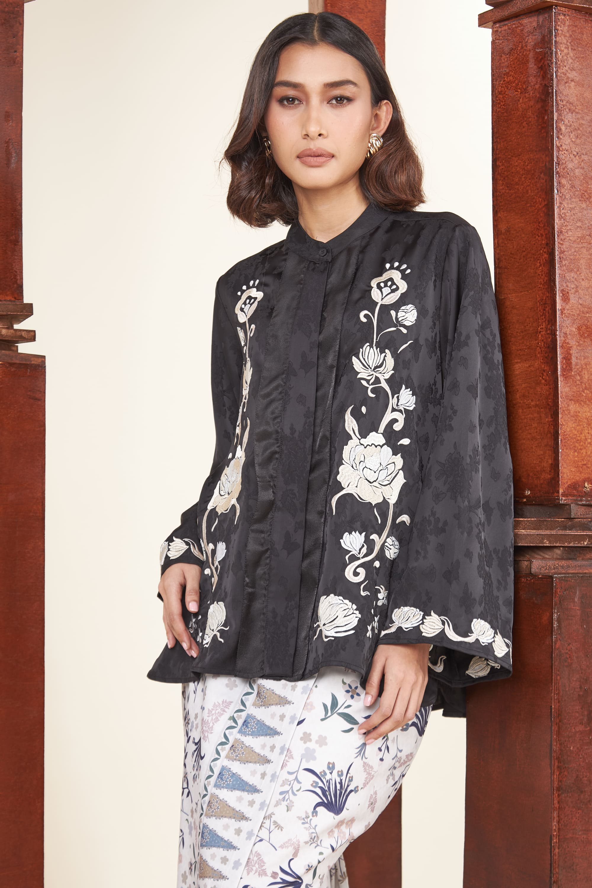 Mulya Black Embroidered Flare Top