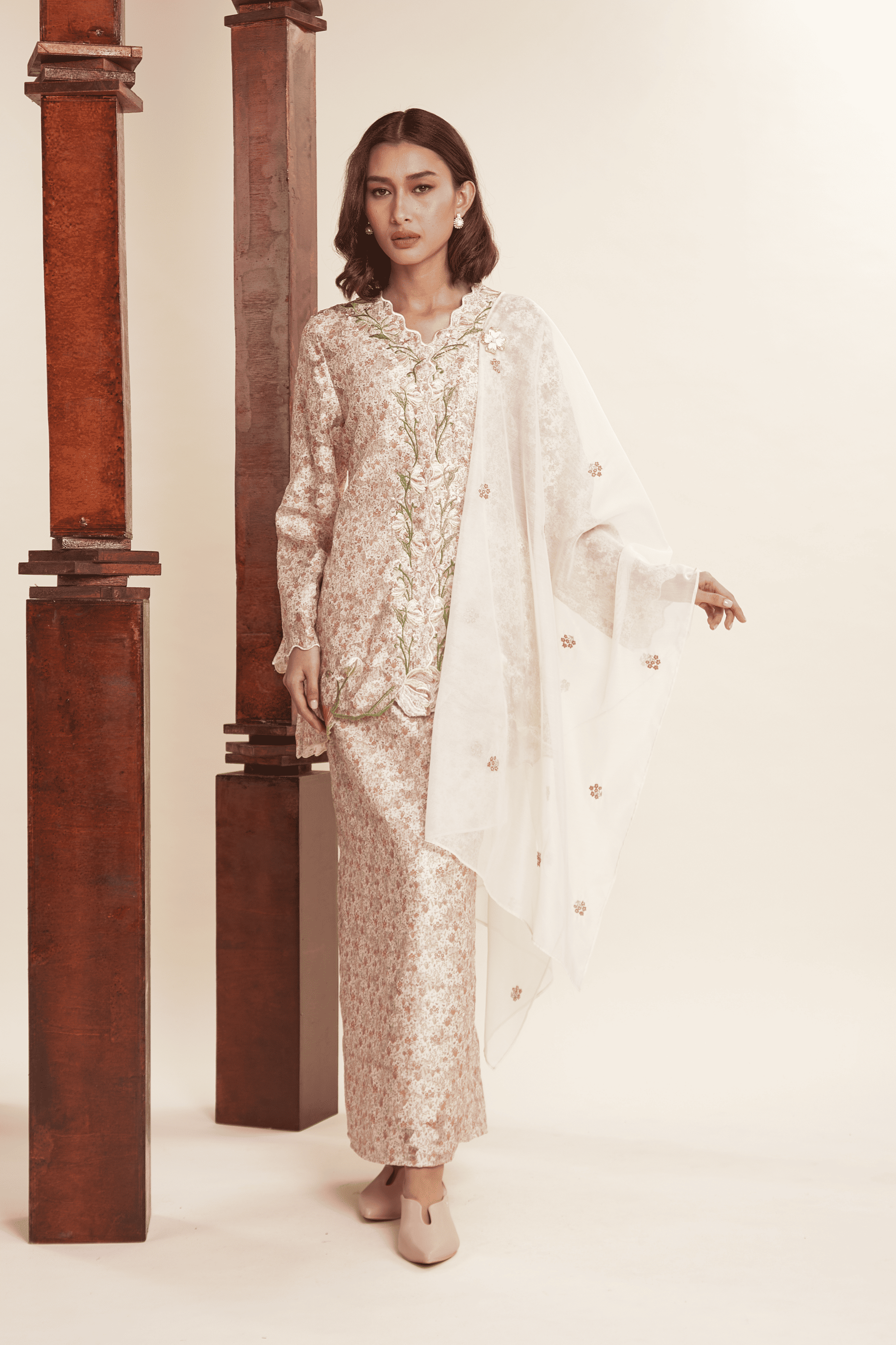Kaiya Sand Beige Embroidered Kebaya Set