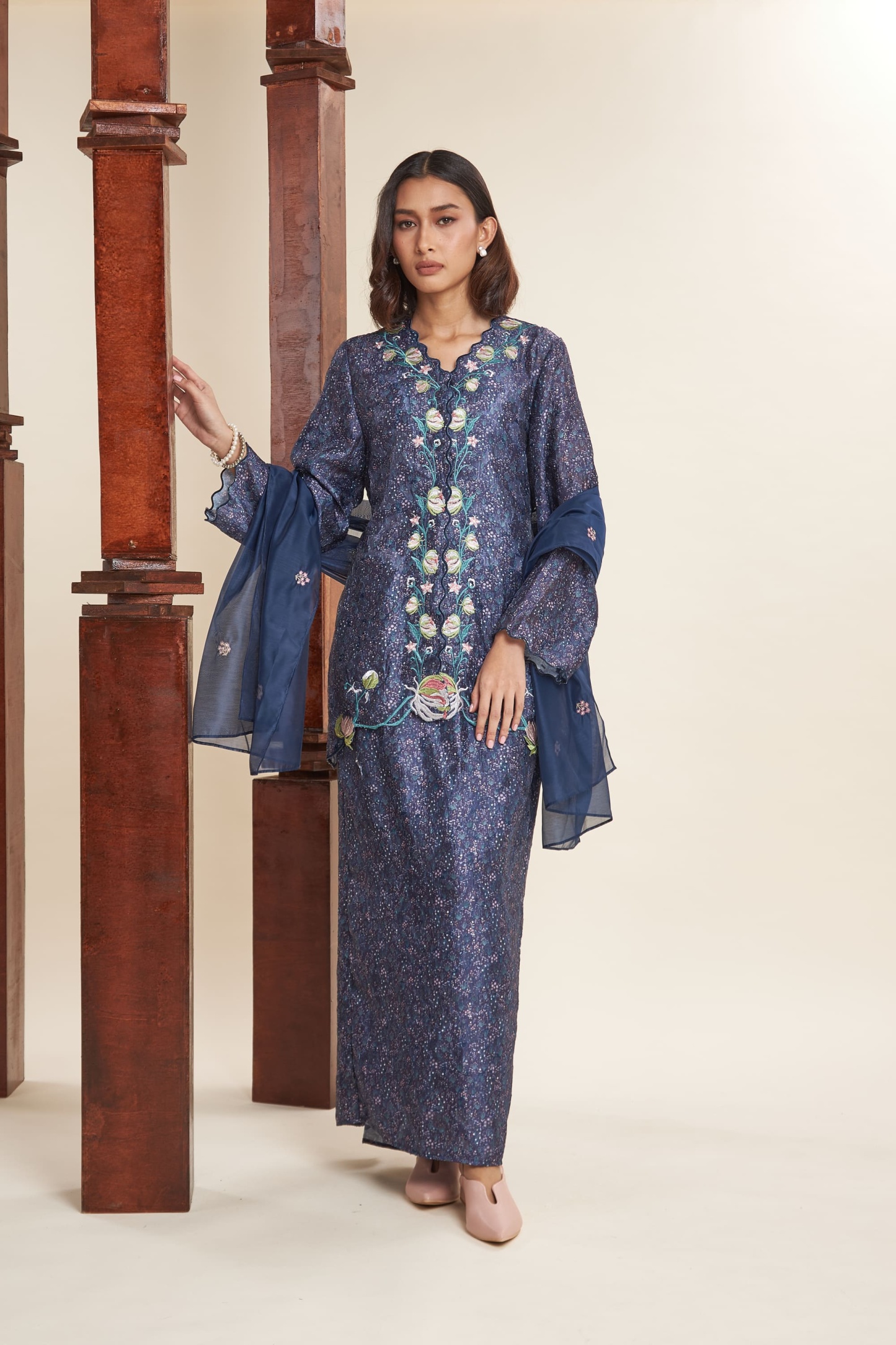 Kaiya Navy Blue Embroidered Kebaya Set