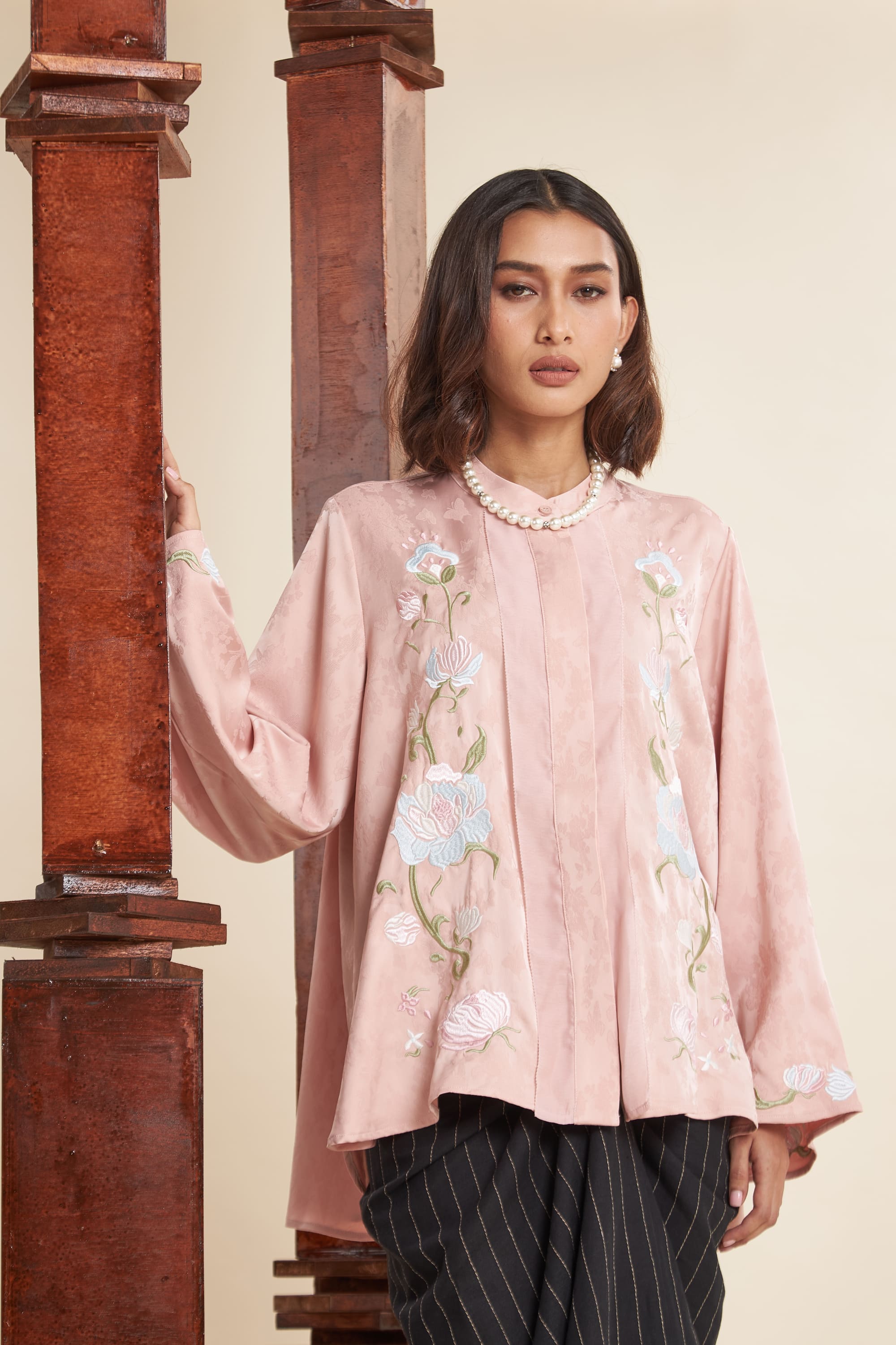 Mulya Rose Quartz Embroidered Flare Top