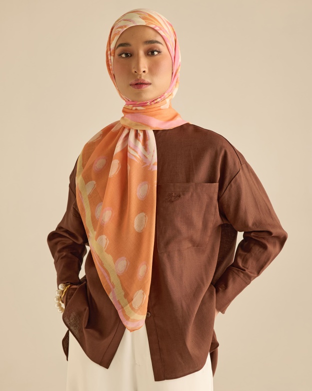 Cassia Orange Square Voile Scarf