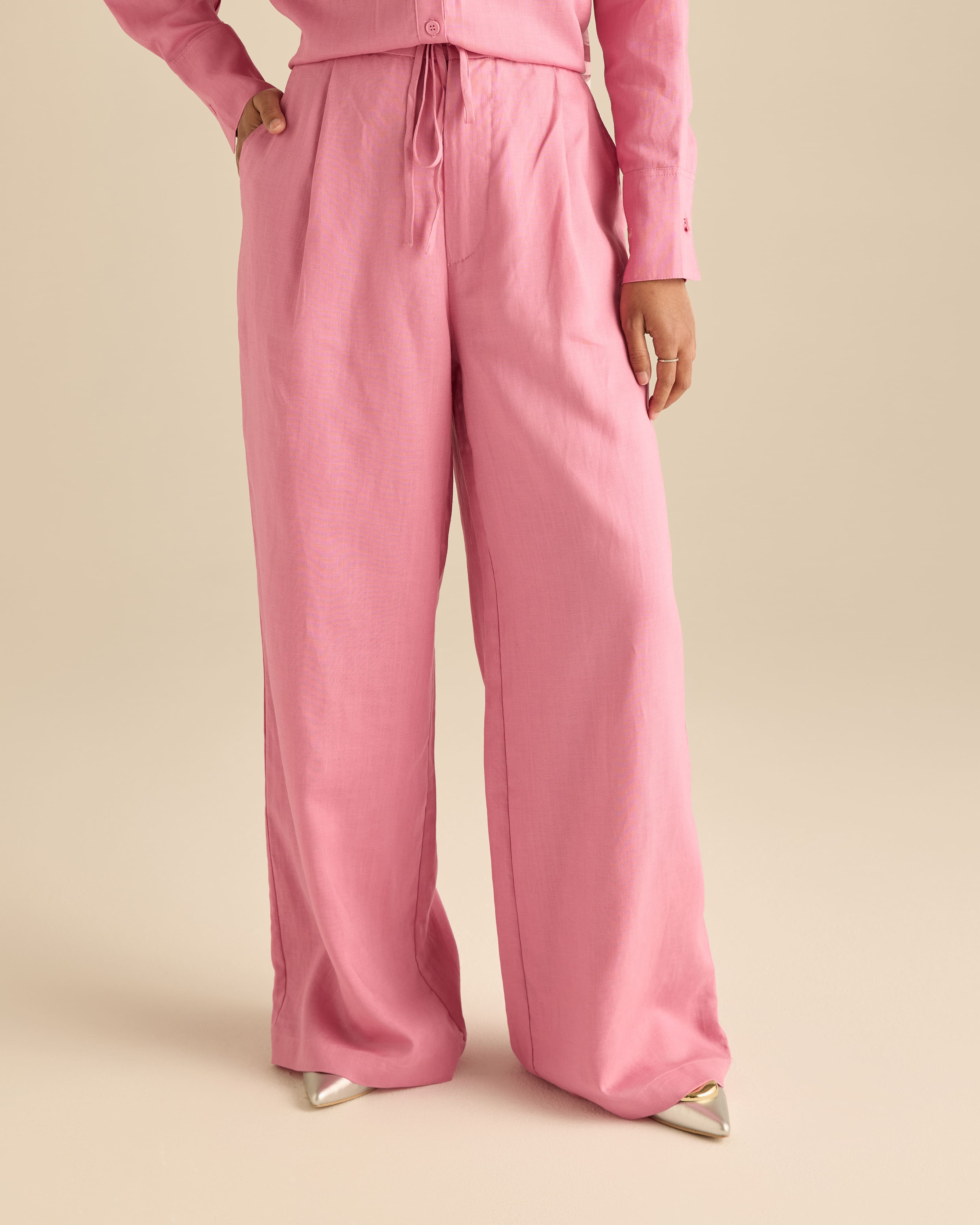 Buy Calma Pink Linen Pants | Mimpikita