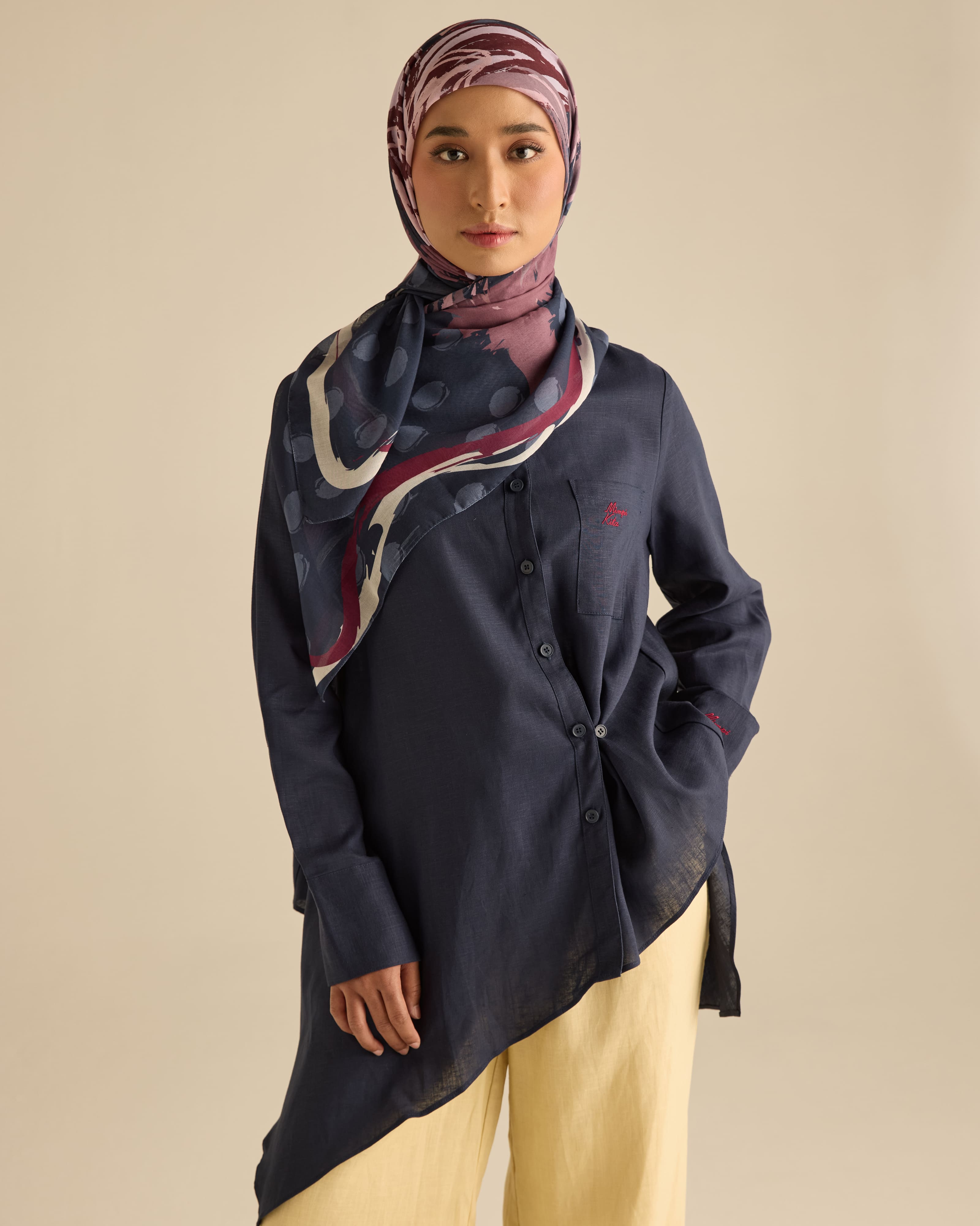 Cassia Navy Square Voile Scarf