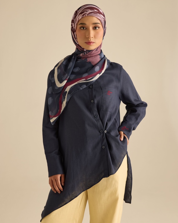 Amani Navy Linen Asymmetrical Shirt