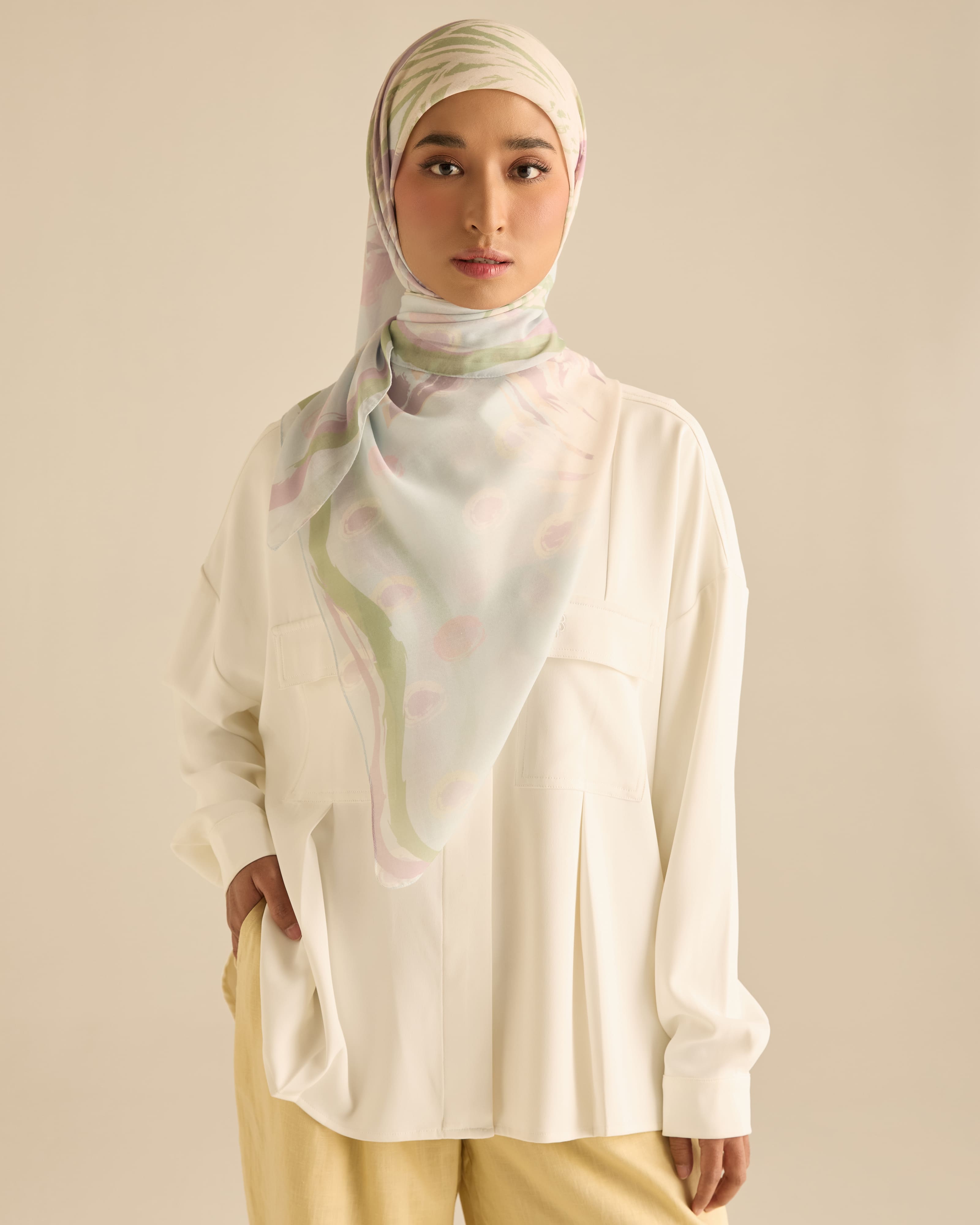 Cassia Soft Blue Square Voile Scarf