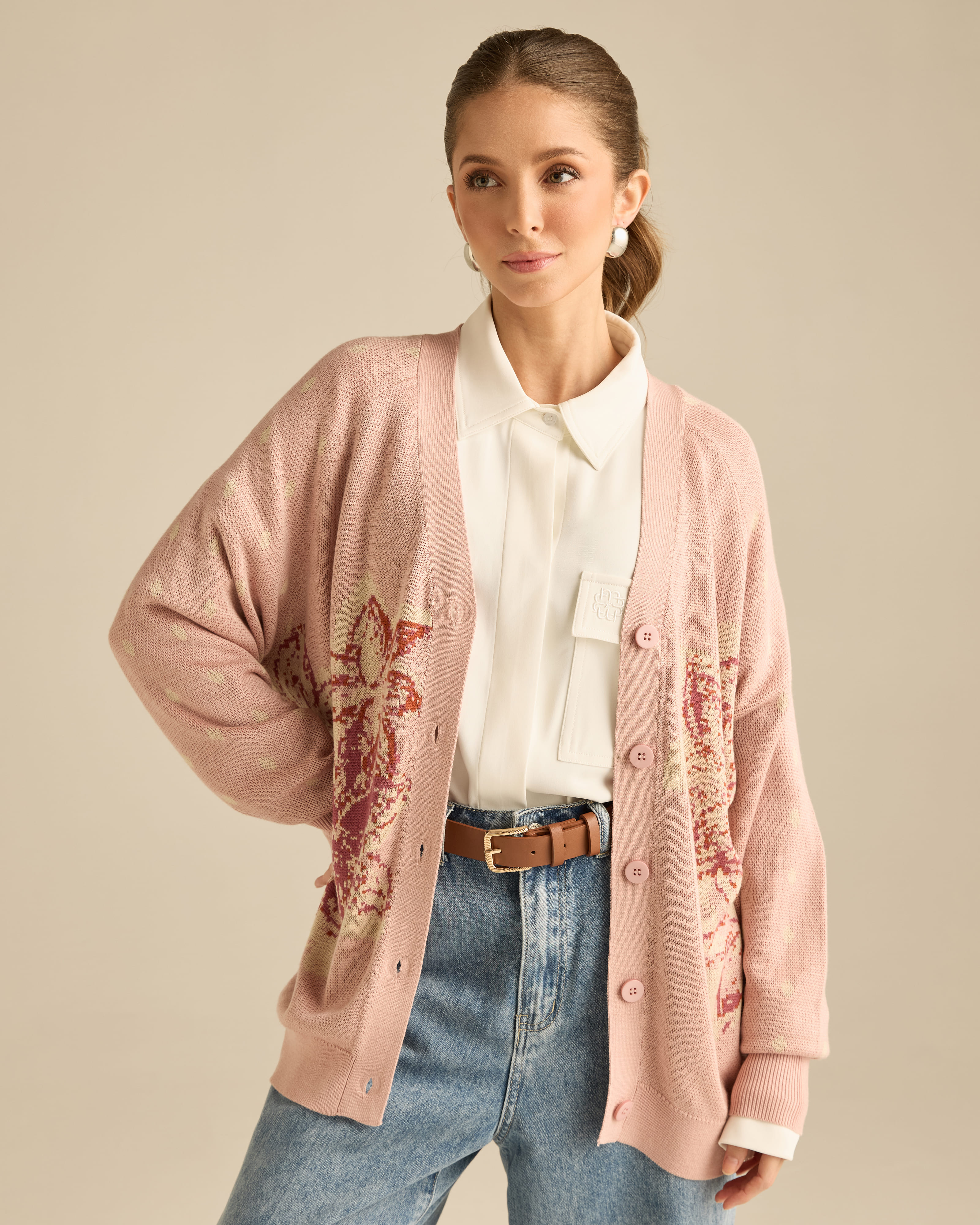 Amora Soft Pink Knitted Wool Cardigan