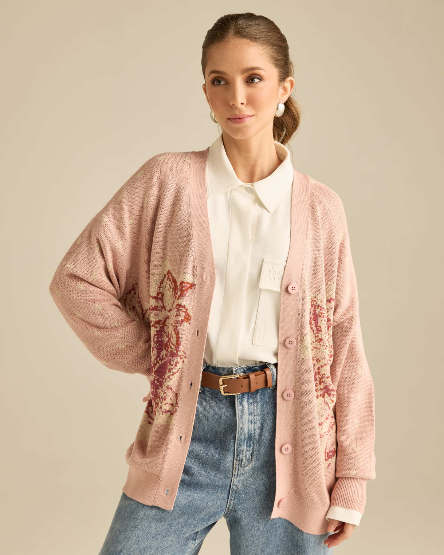 Amora Soft Pink Knitted Wool Cardigan