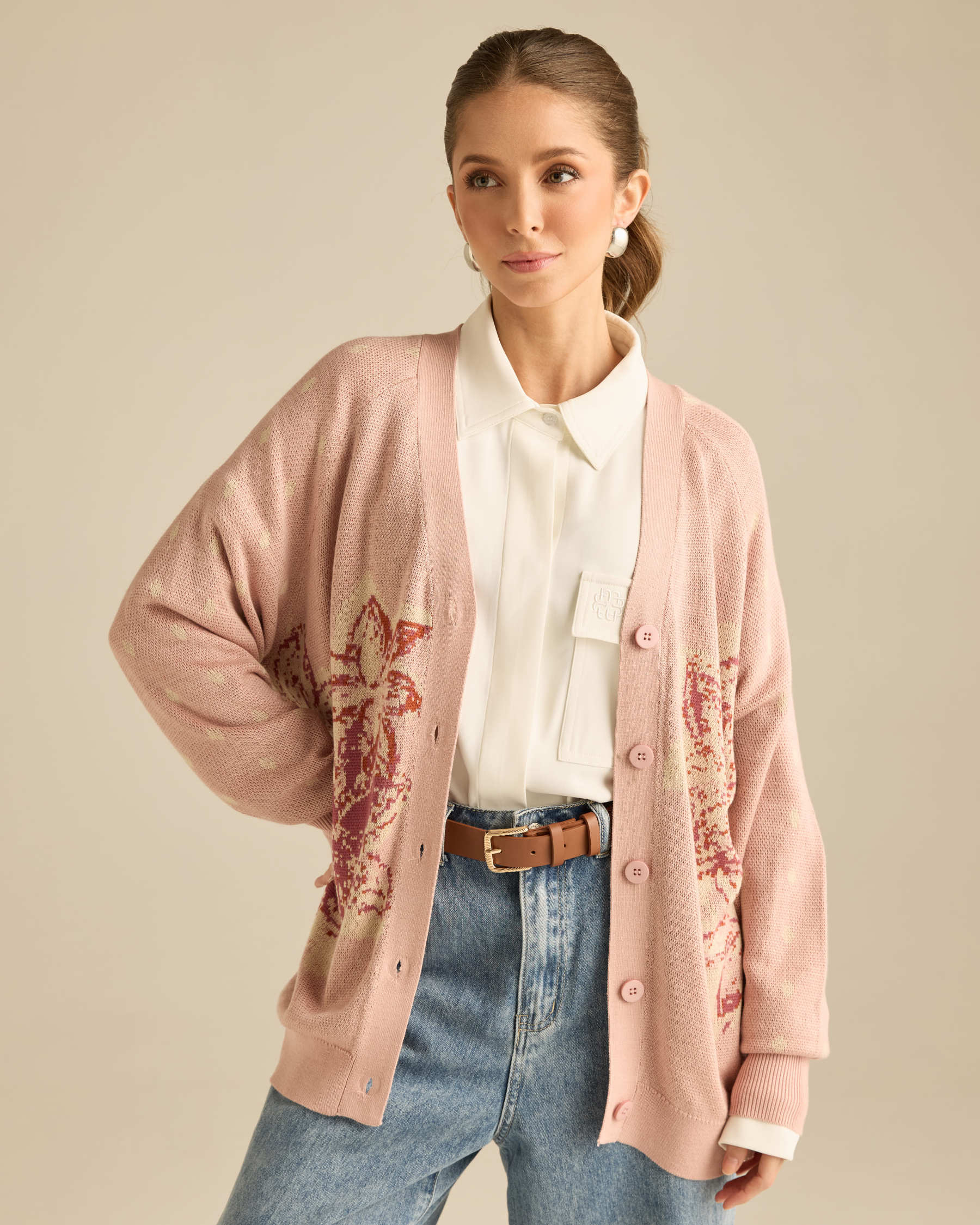 Amora Soft Pink Knitted Wool Cardigan