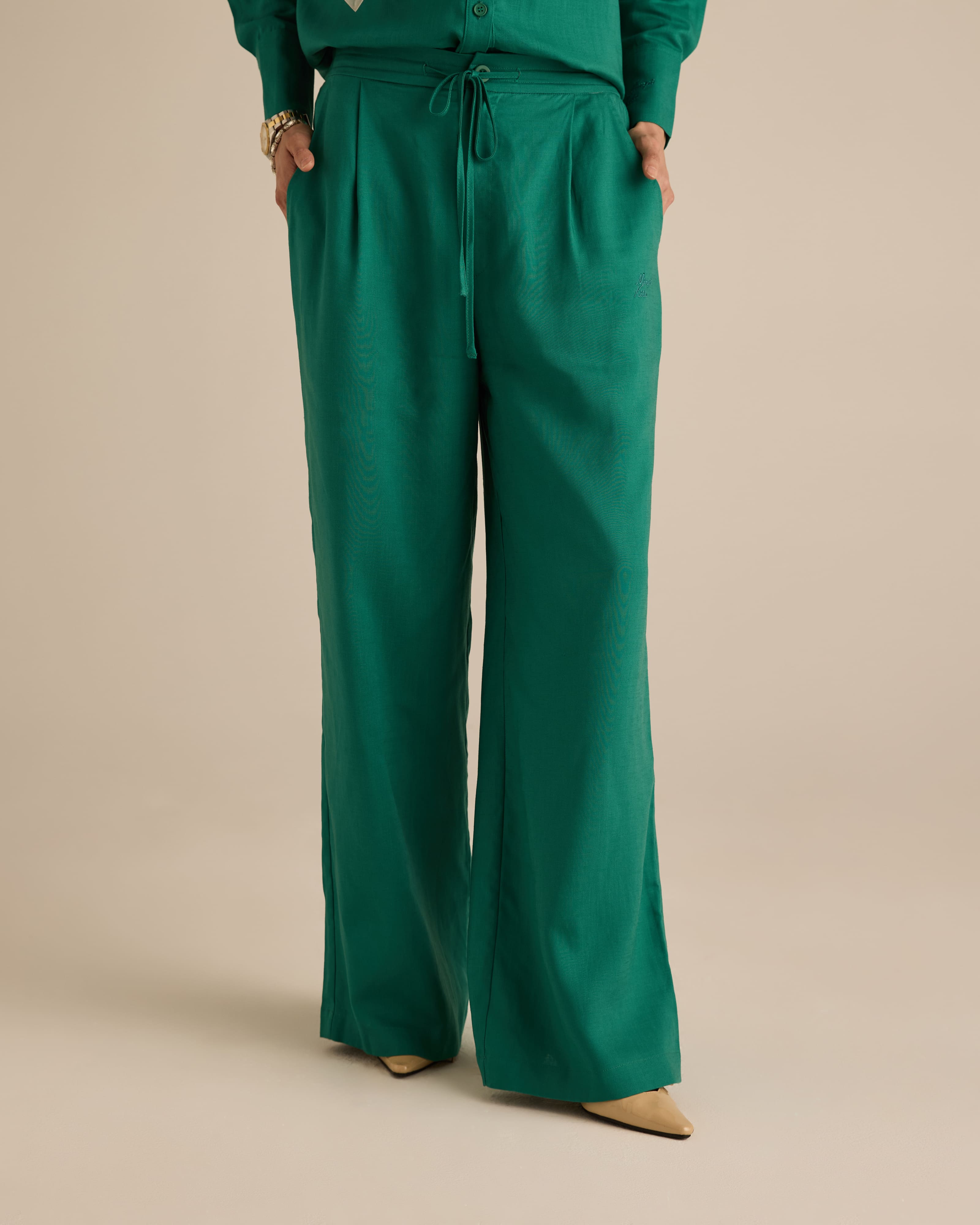 Mila Evergreen Linen Pants