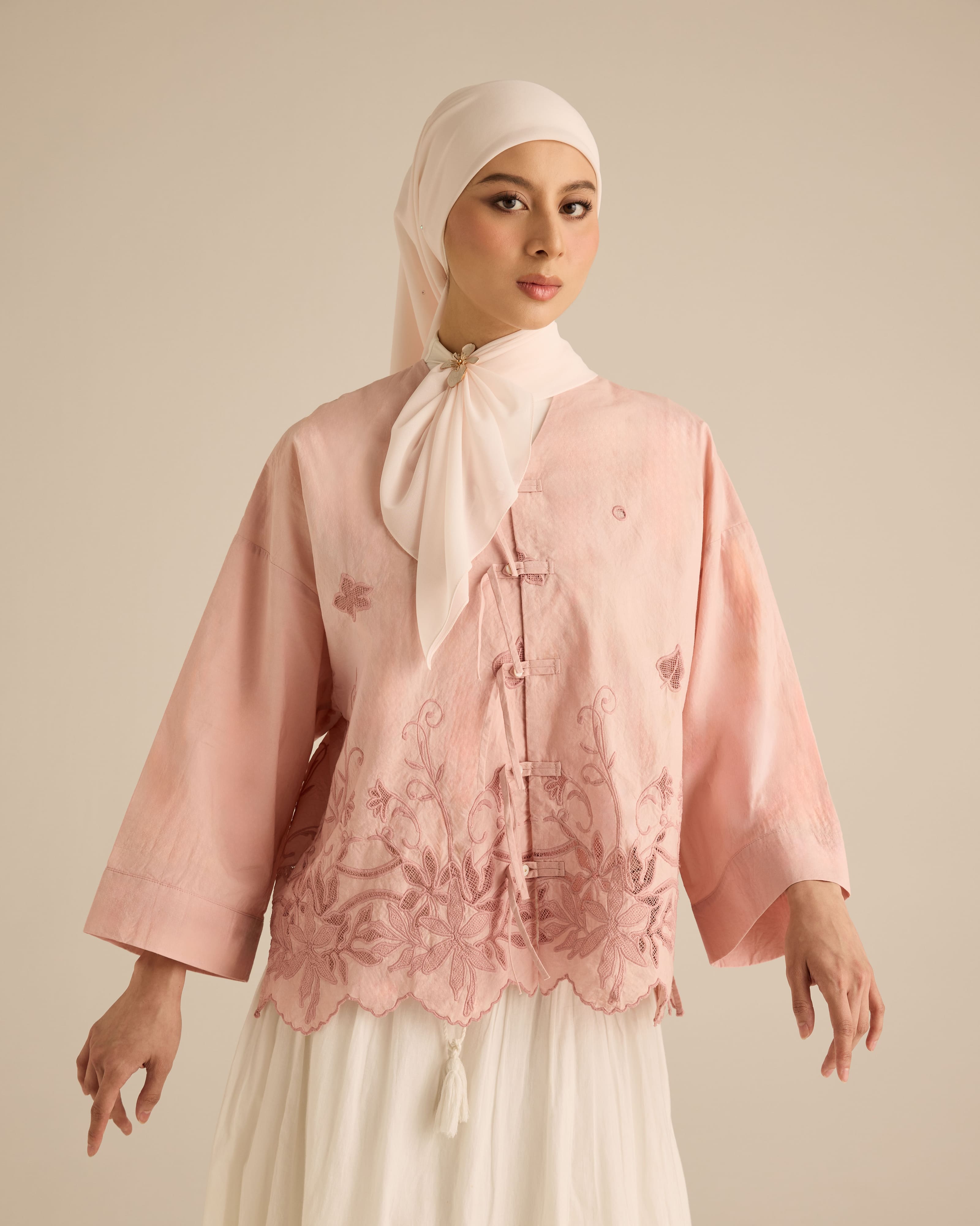 Najwa Soft Pink Embroidered Boxy Top