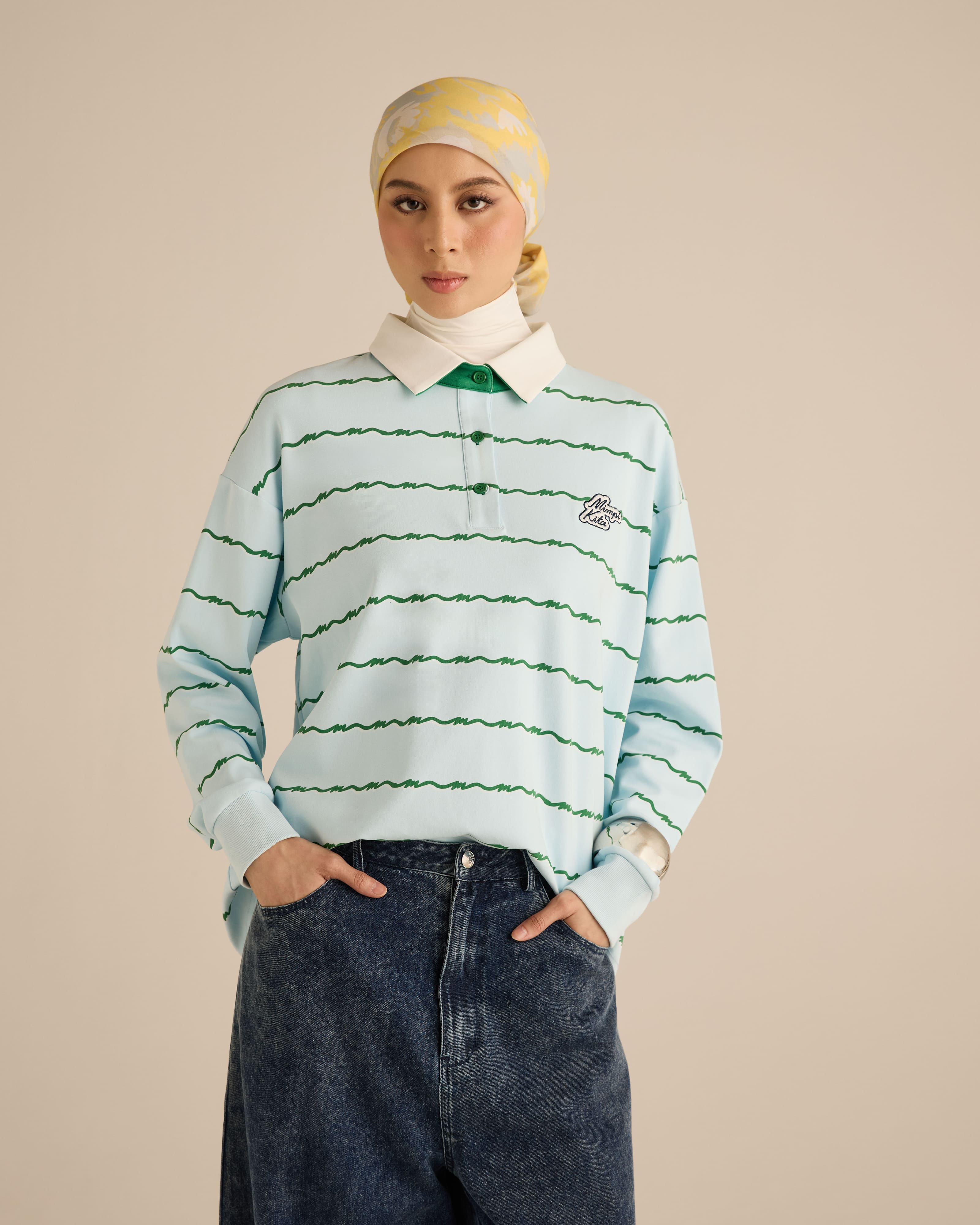Josie Soft Blue Collared Striped Top