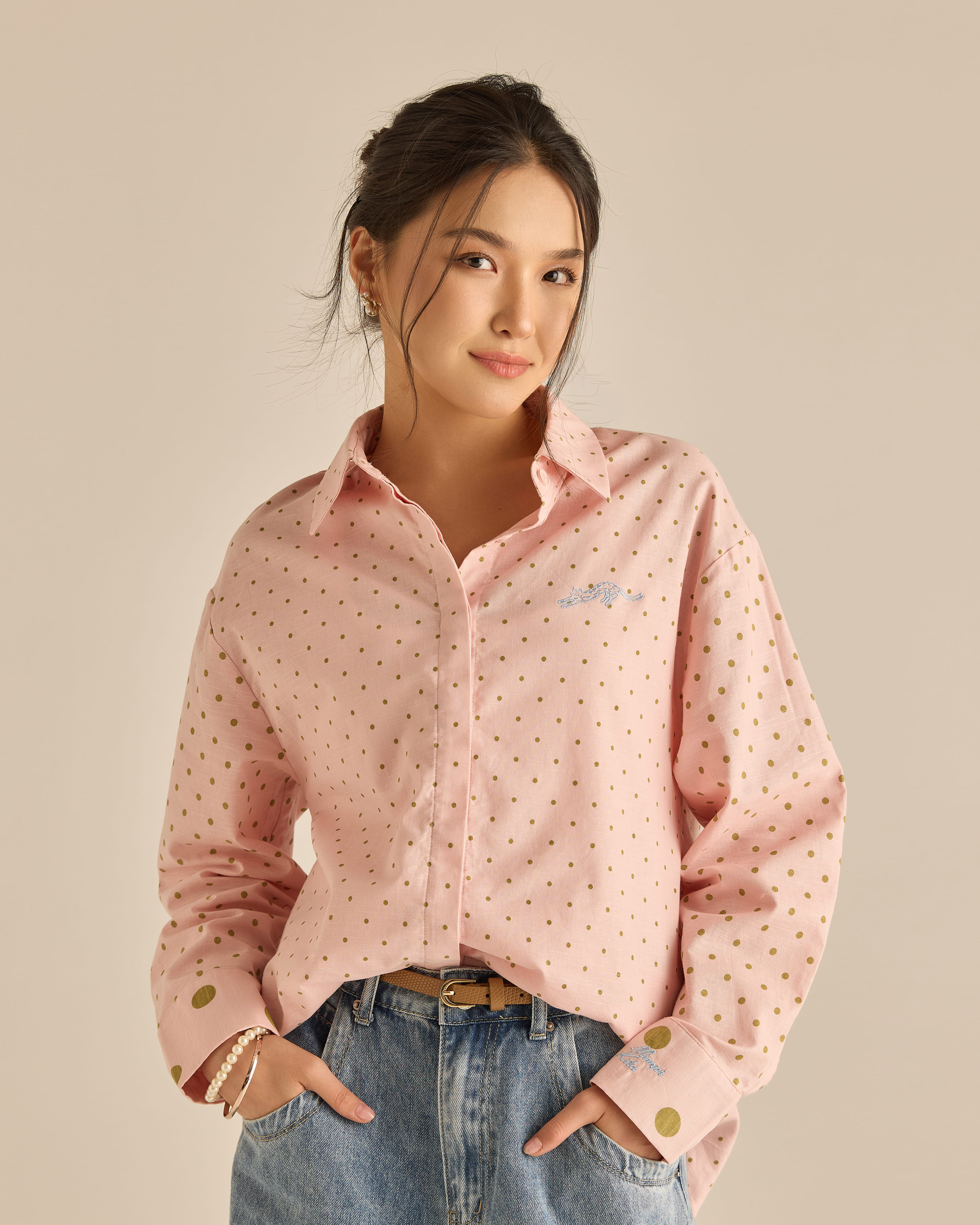 Kittie Dusty Pink Polka Dot Shirt
