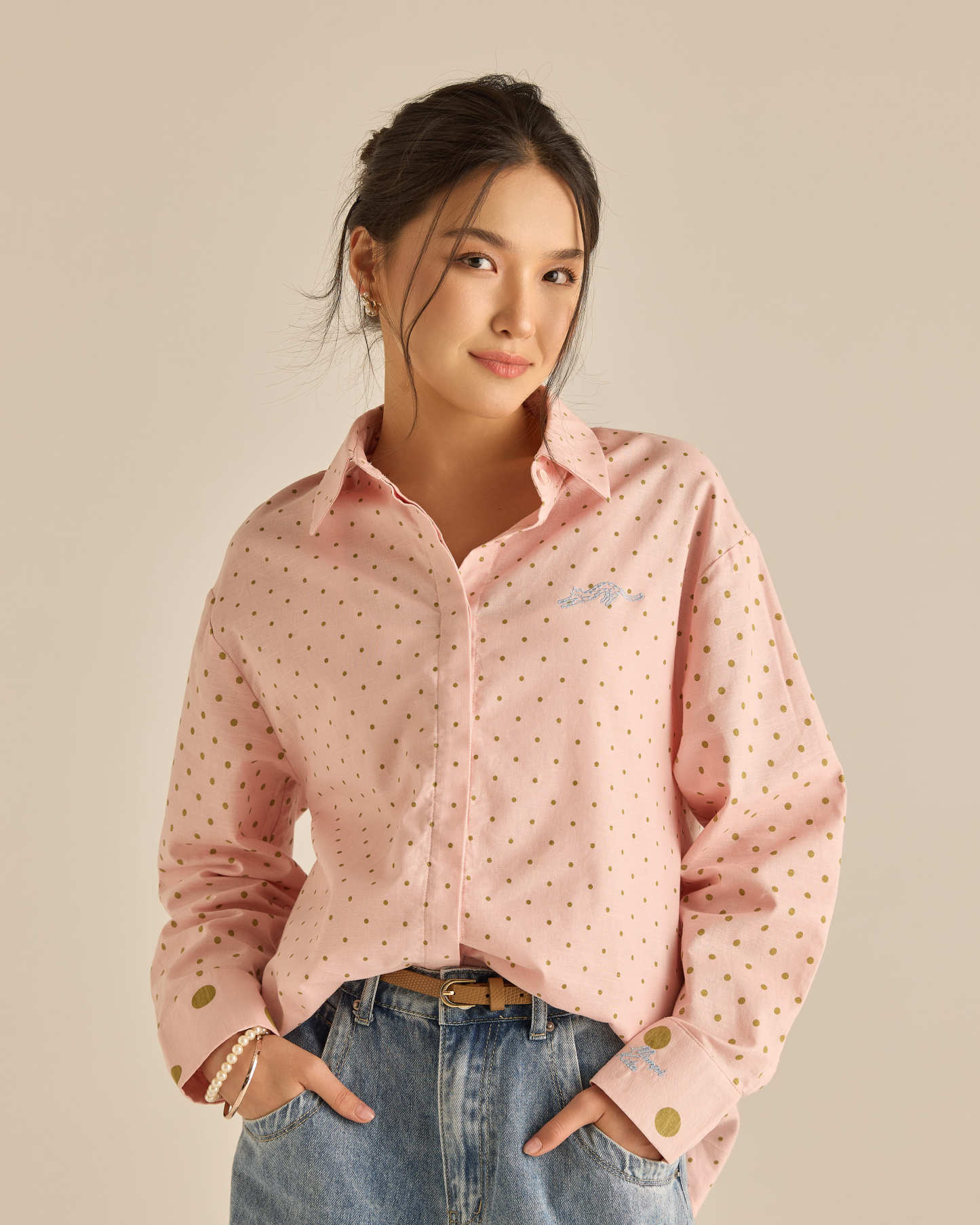 Kittie Dusty Pink Polka Dot Shirt