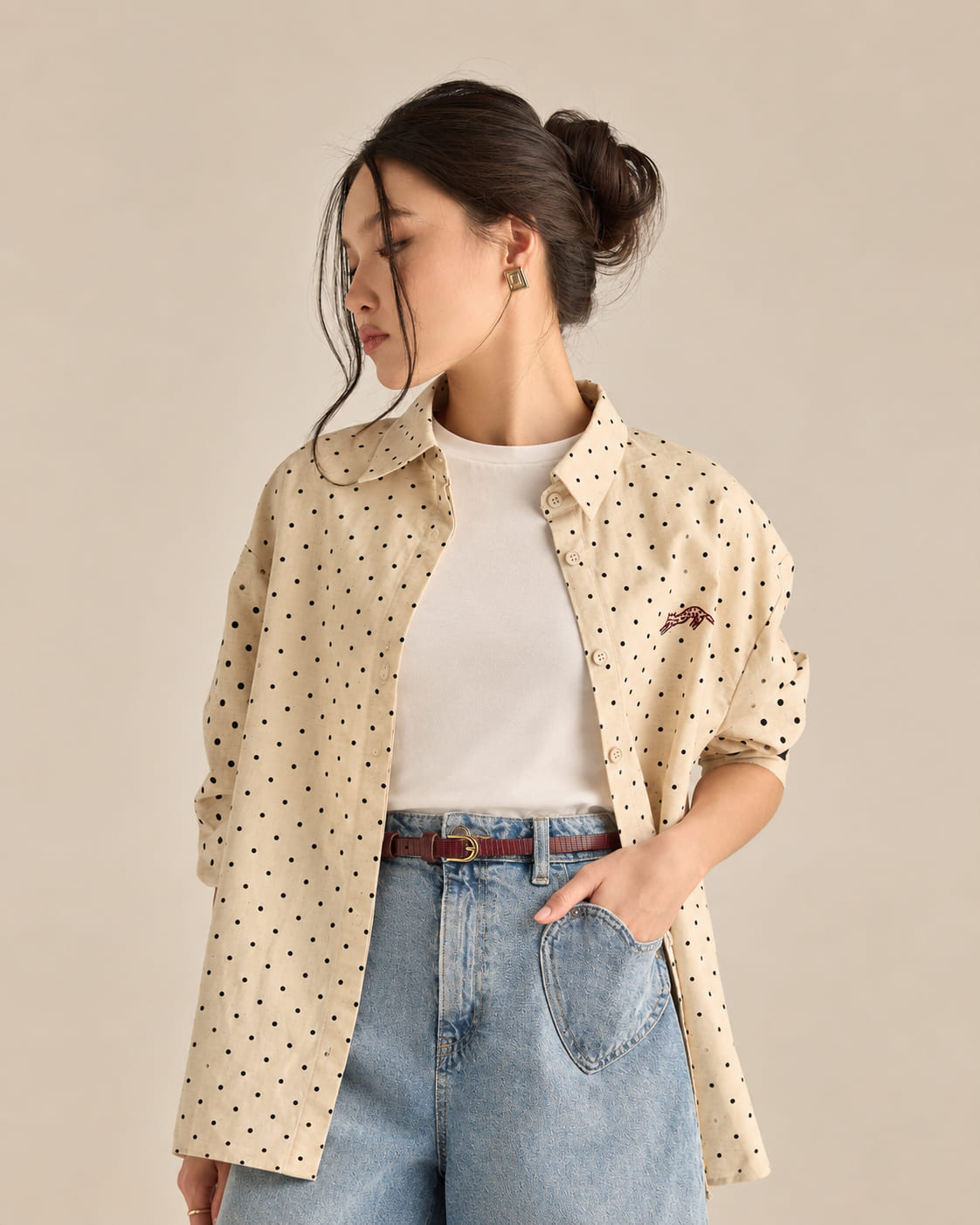 Kittie Khaki Polka Dot Shirt