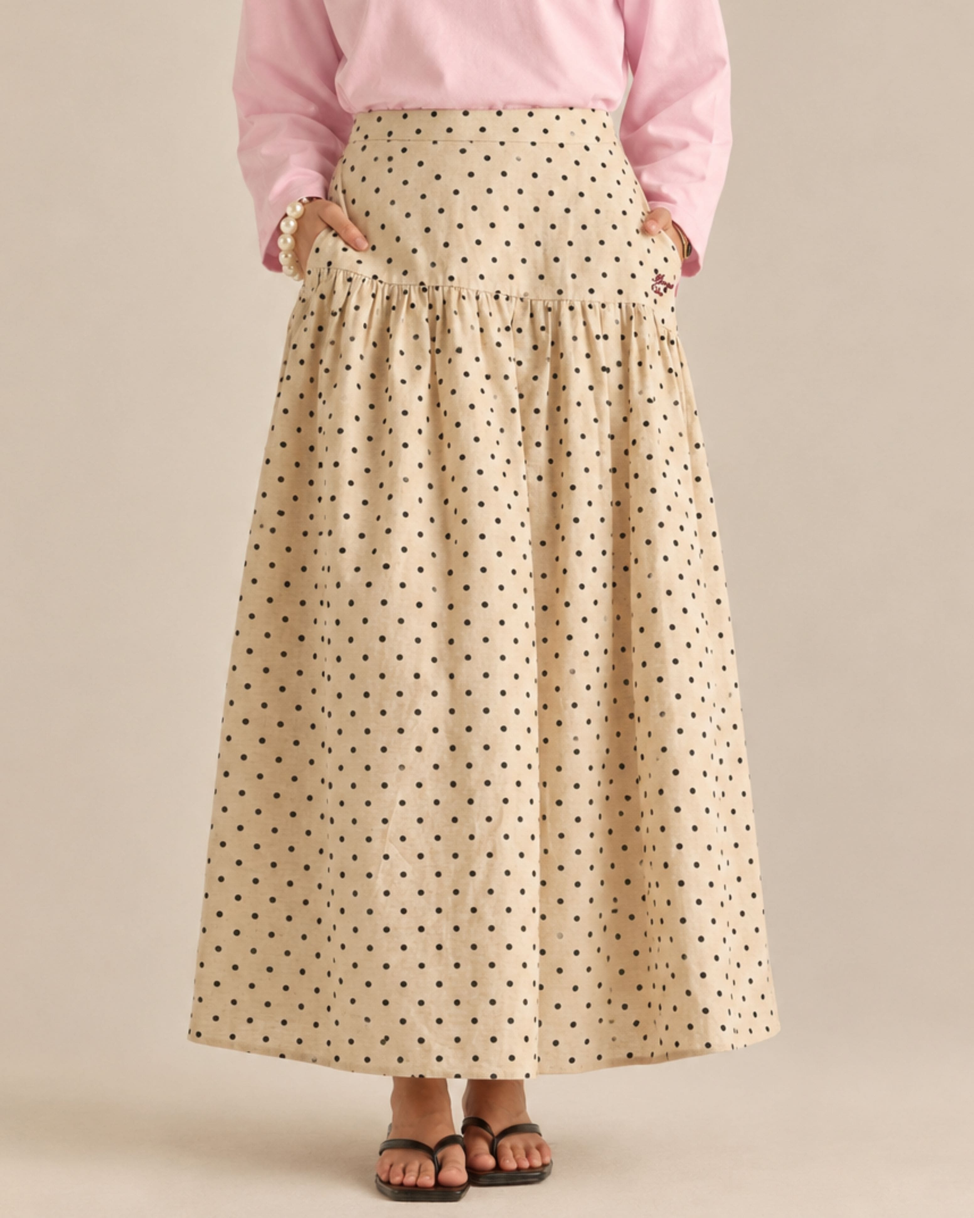 Kittie Khaki Polka Dot Skirt