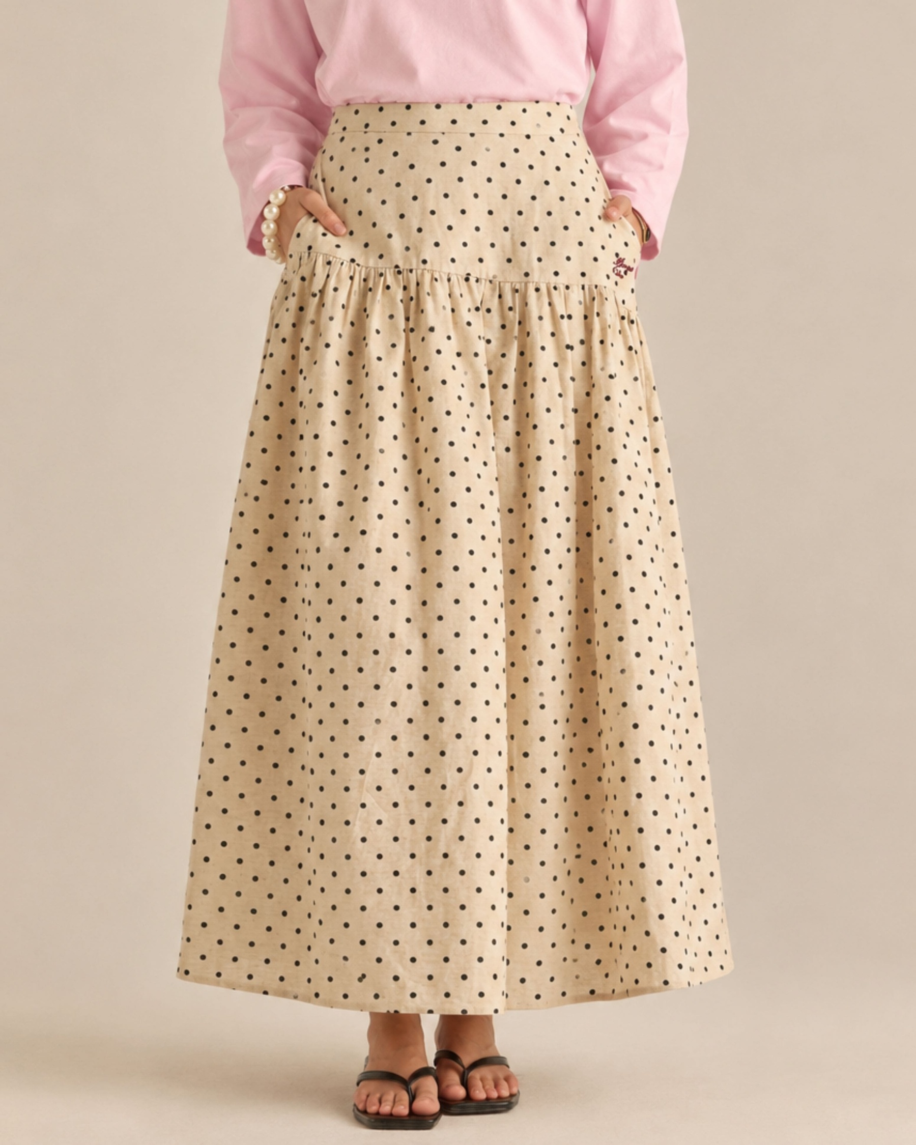 Kittie Khaki Polka Dot Skirt