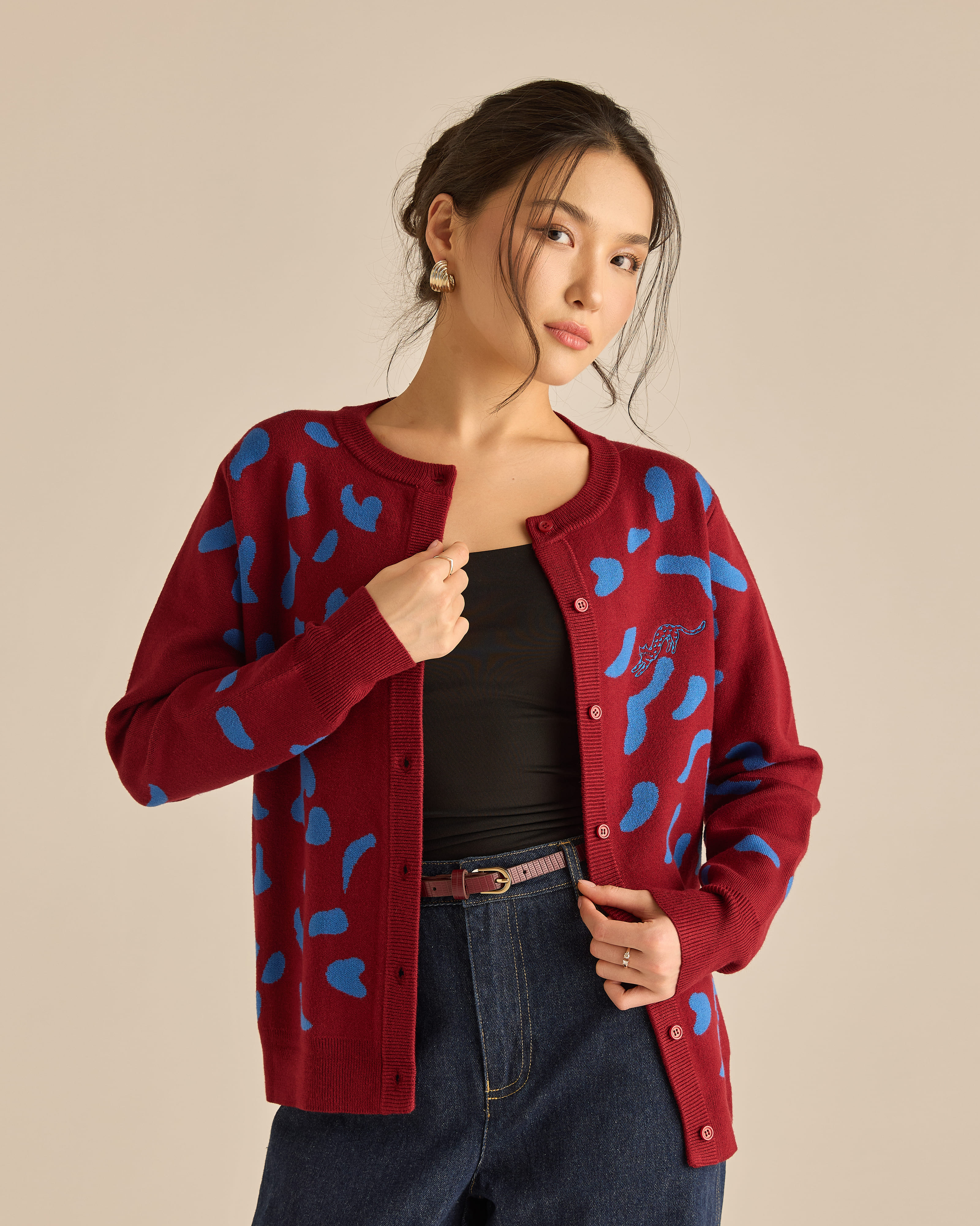 Purrdy Maroon Knitted Cardigan