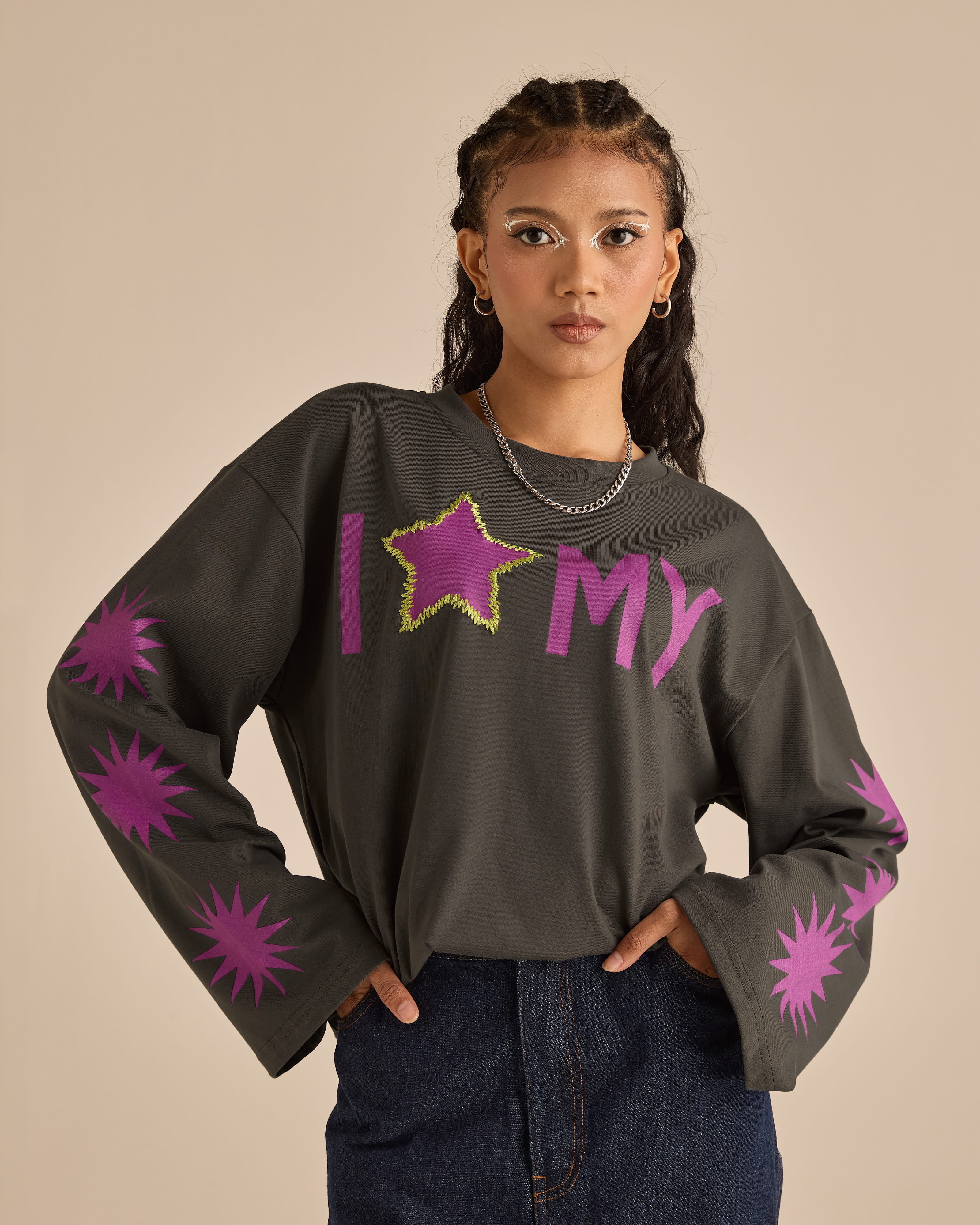 Warga Grey Graphic Long Sleeve T-Shirt