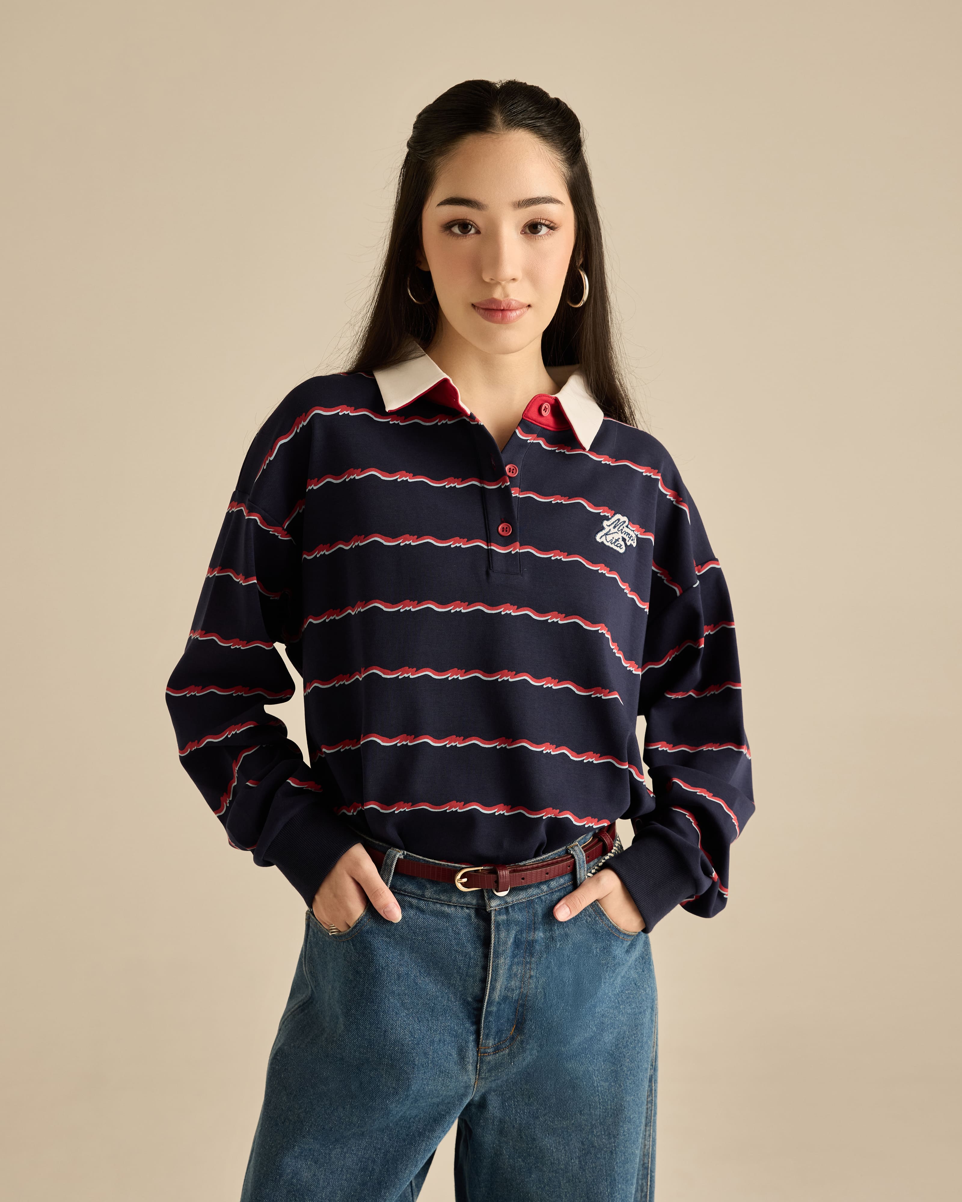 Josie Navy Collared Striped Top
