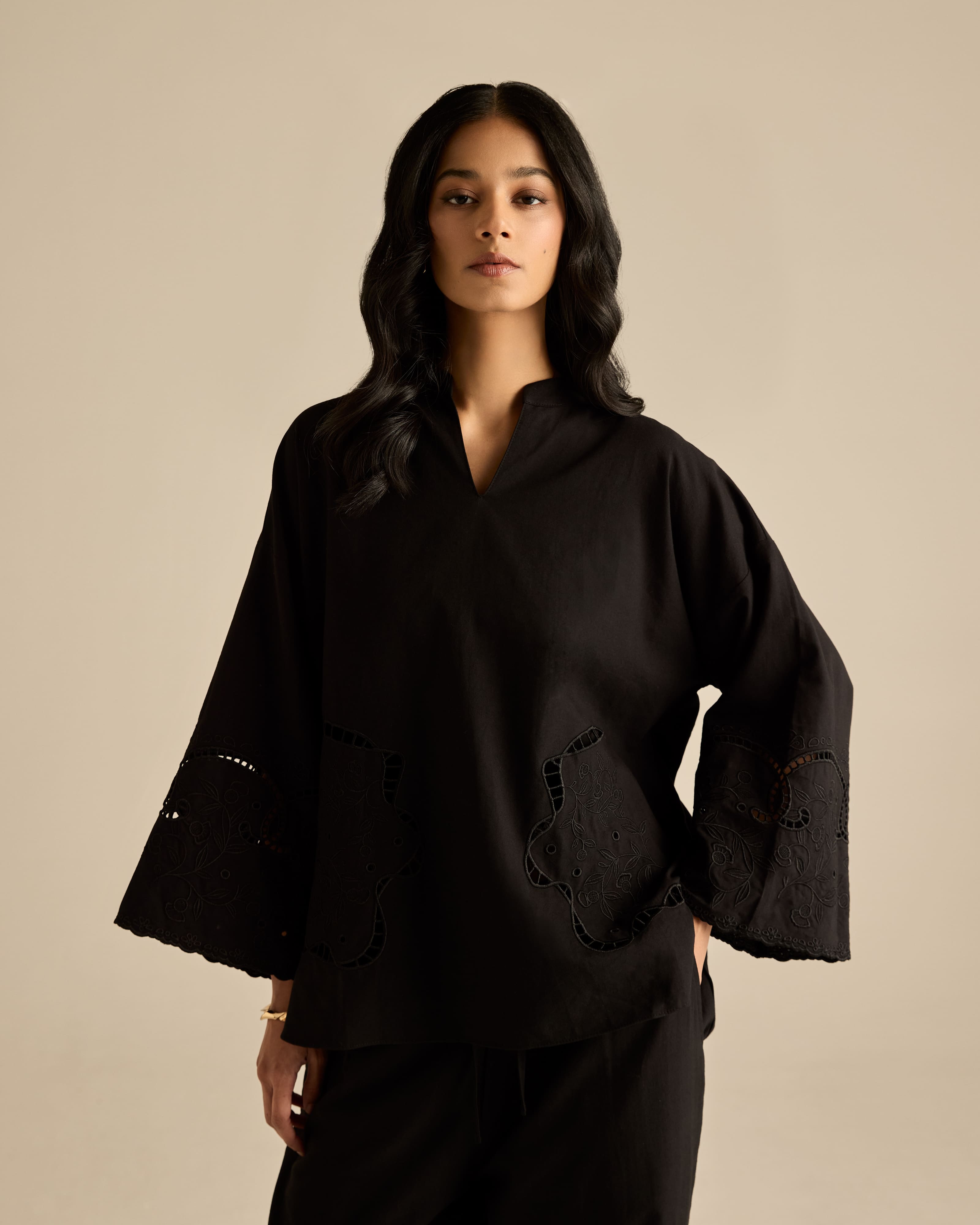Aura Black Embroidered Boxy Top