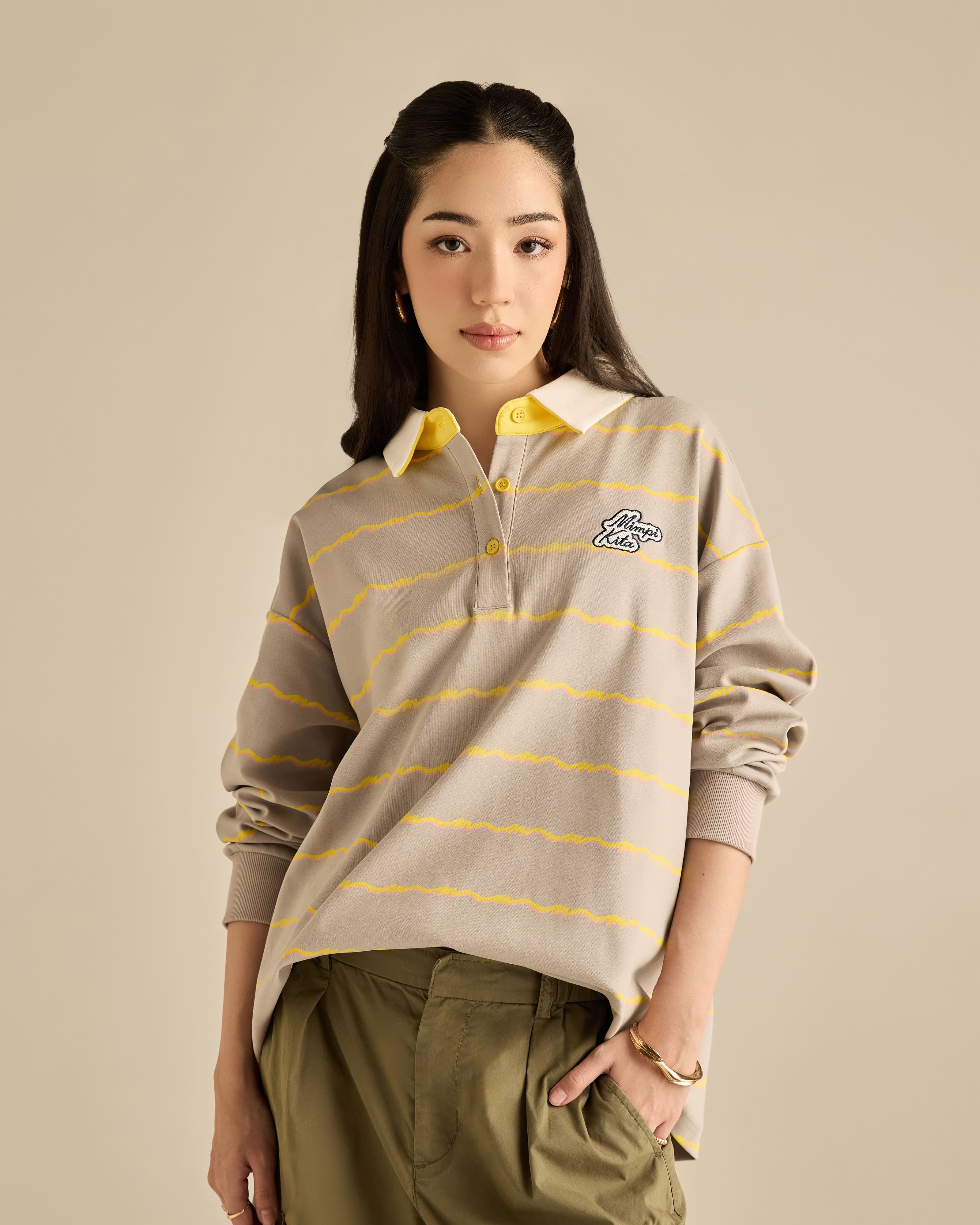Josie Grey Collared Striped Top
