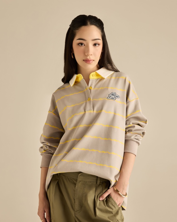 Josie Grey Collared Striped Top
