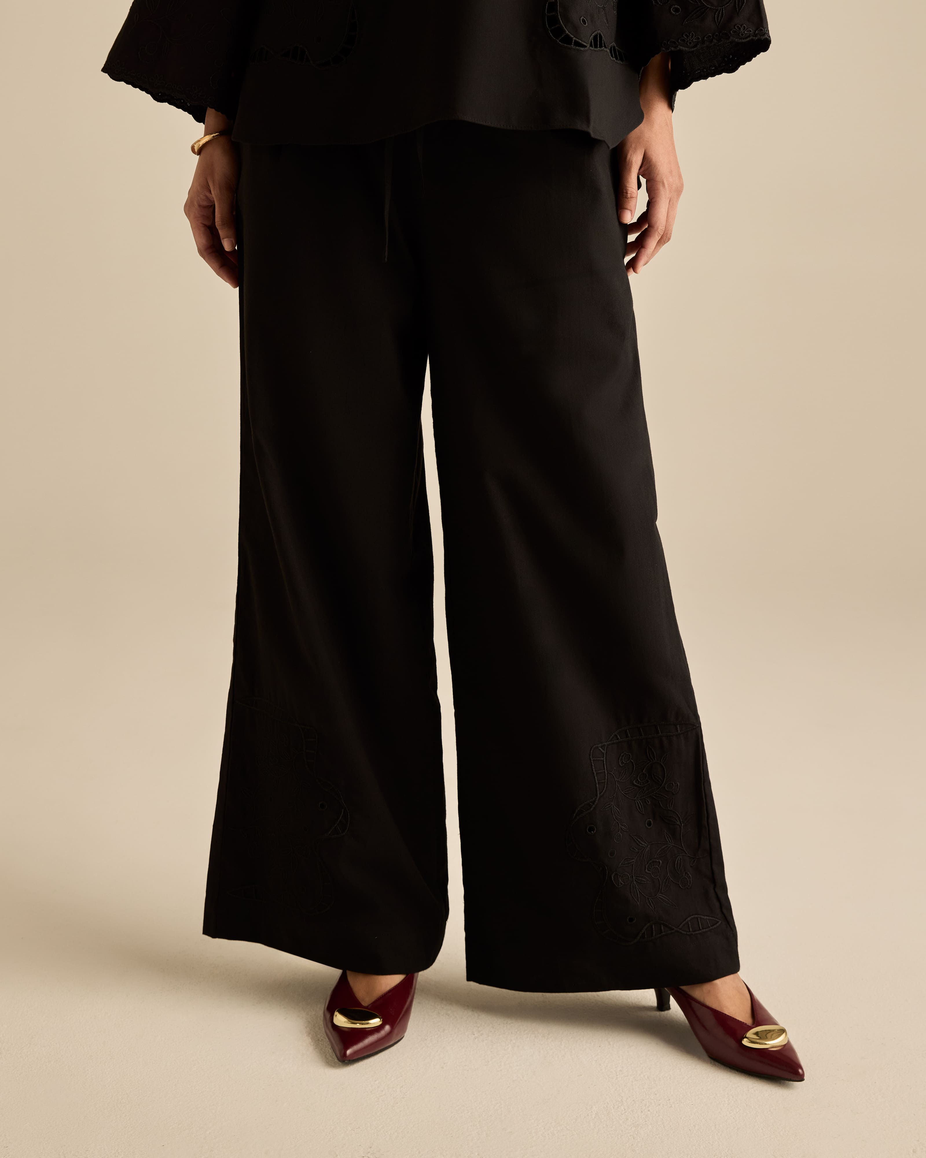 Aura Black Embroidered Pants