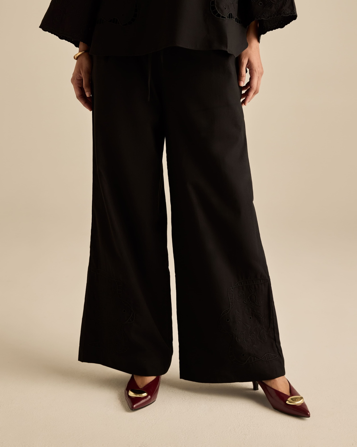 Aura Black Embroidered Pants