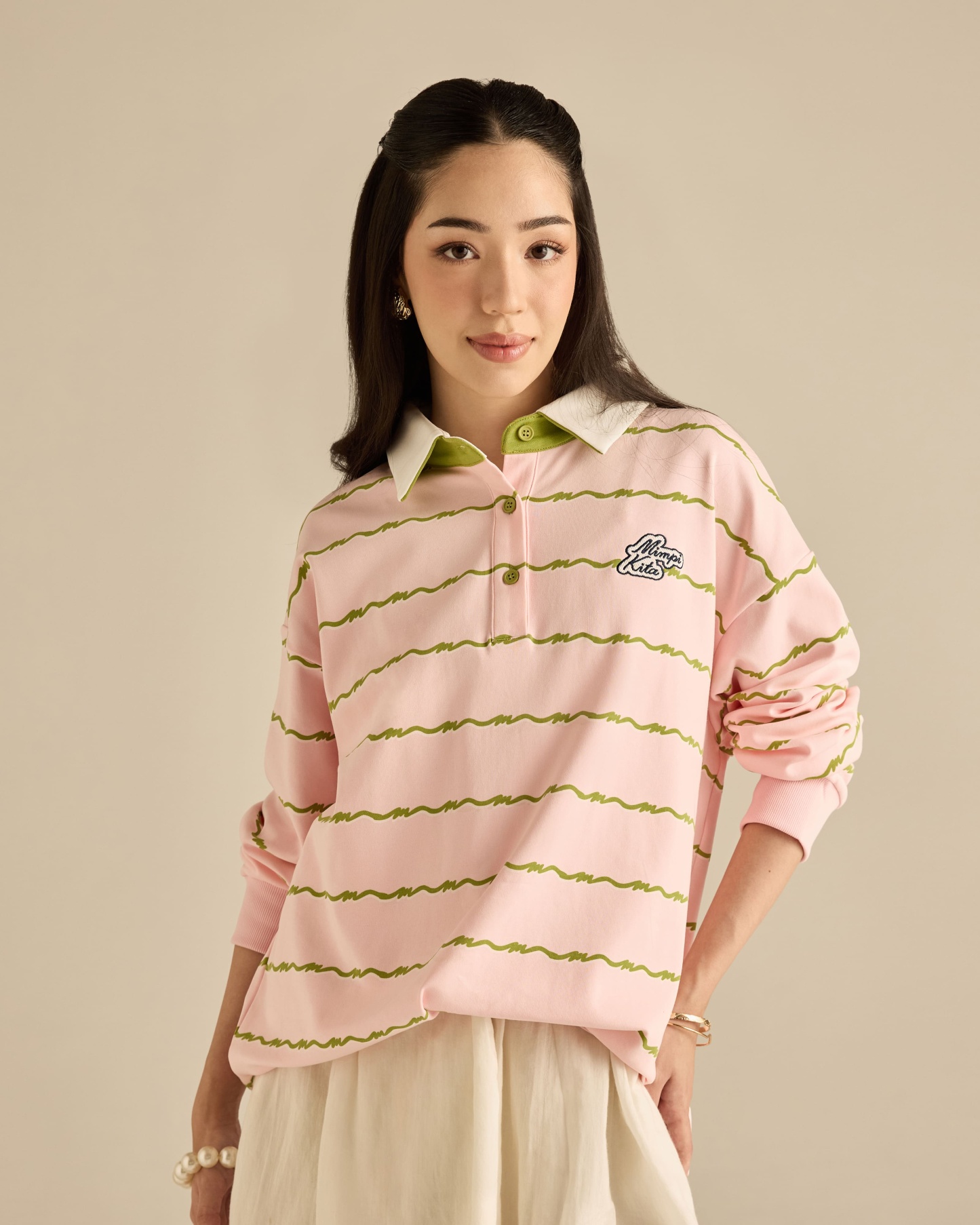 Josie Soft Pink Collared Striped Top