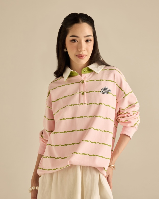 Josie Soft Pink Collared Striped Top