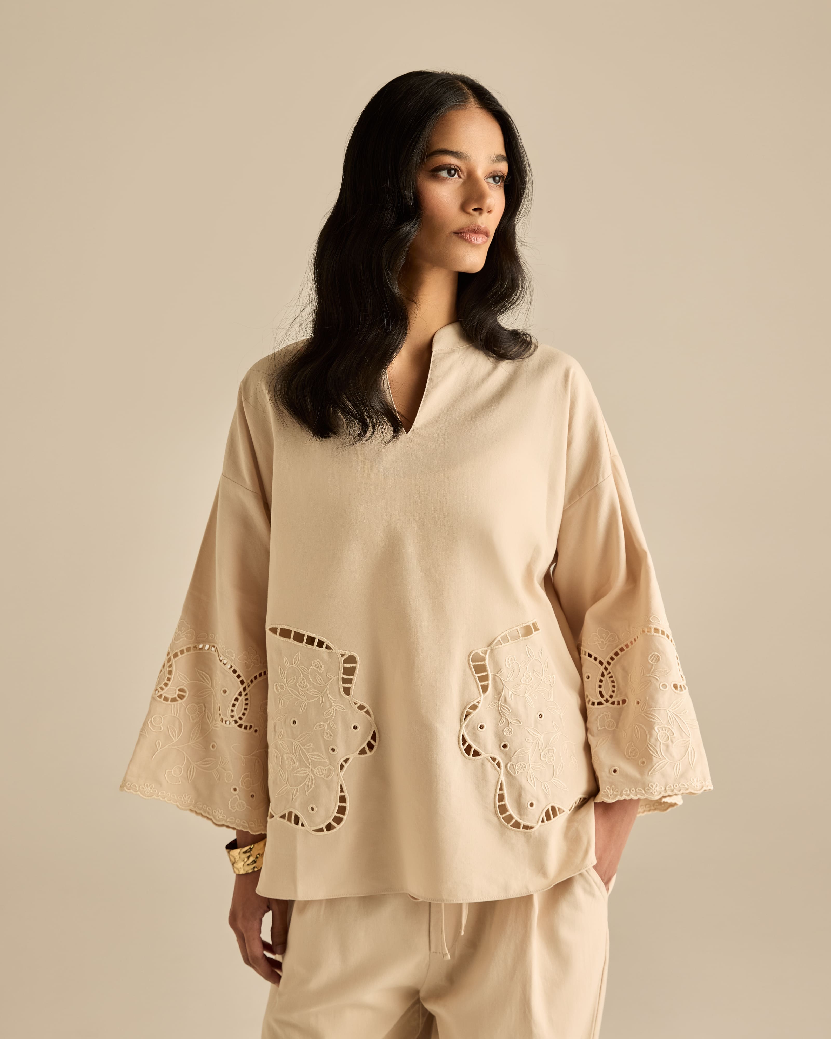 Aura Nude Embroidered Boxy Top