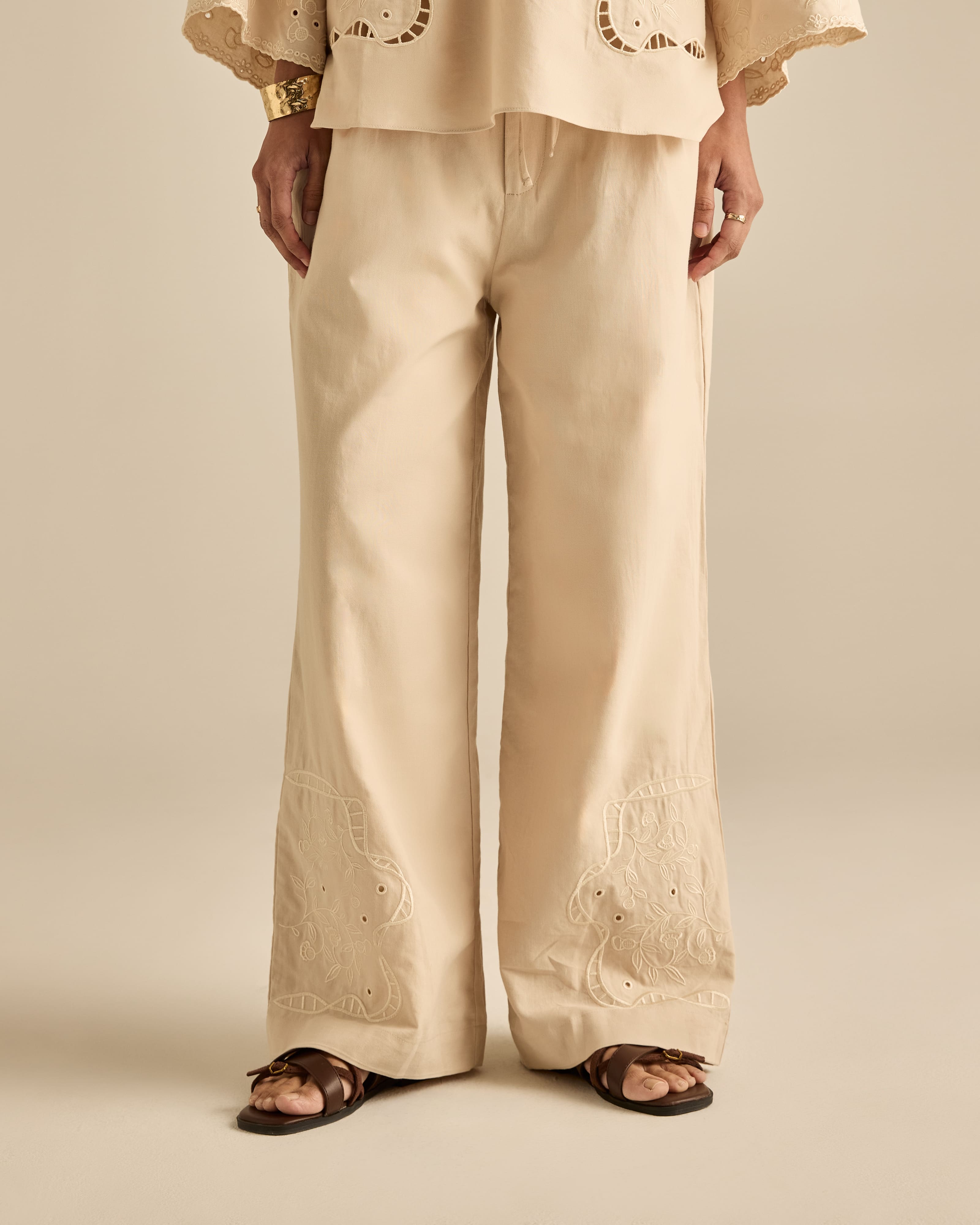 Aura Nude Embroidered Pants