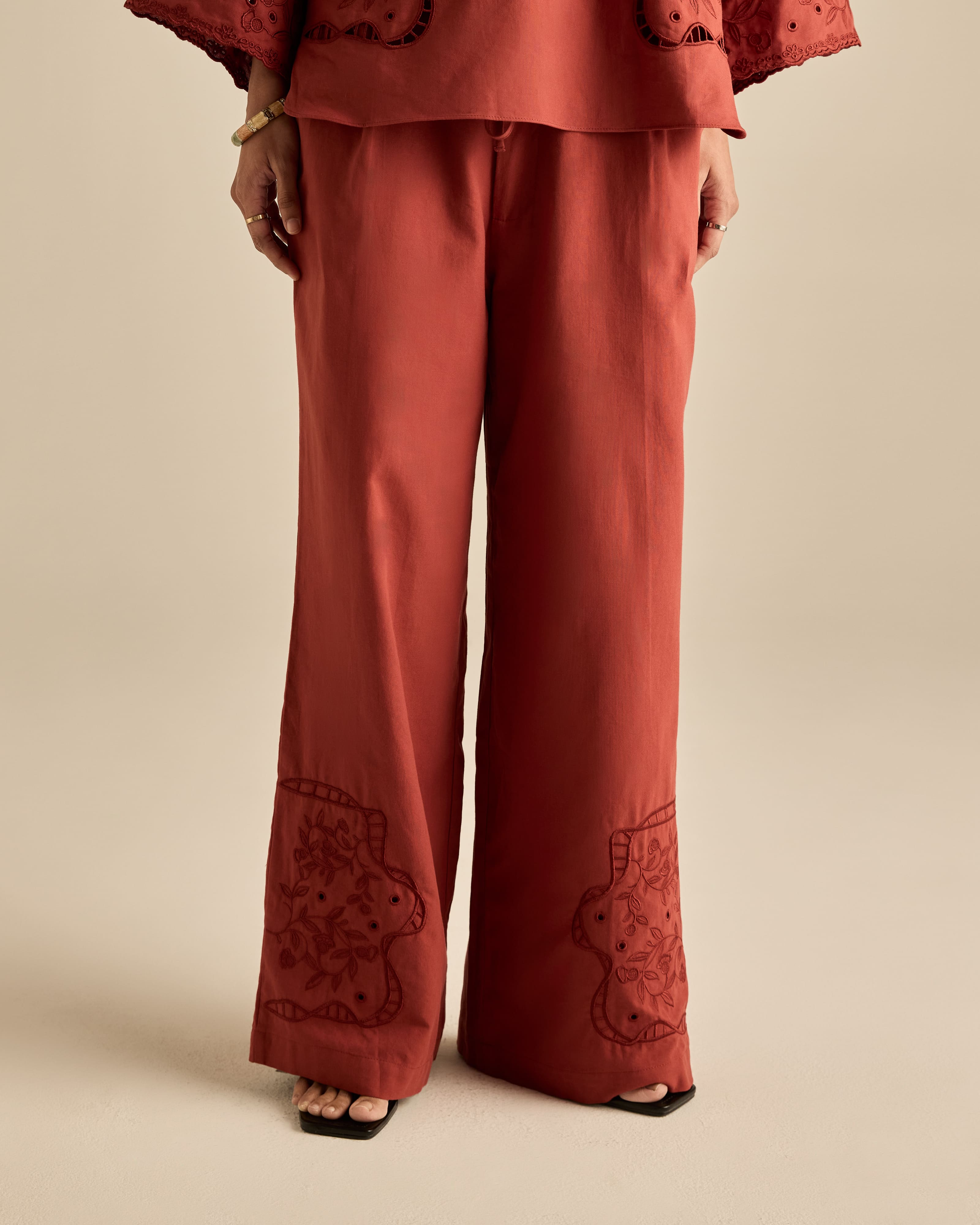 Aura Brown Embroidered Pants