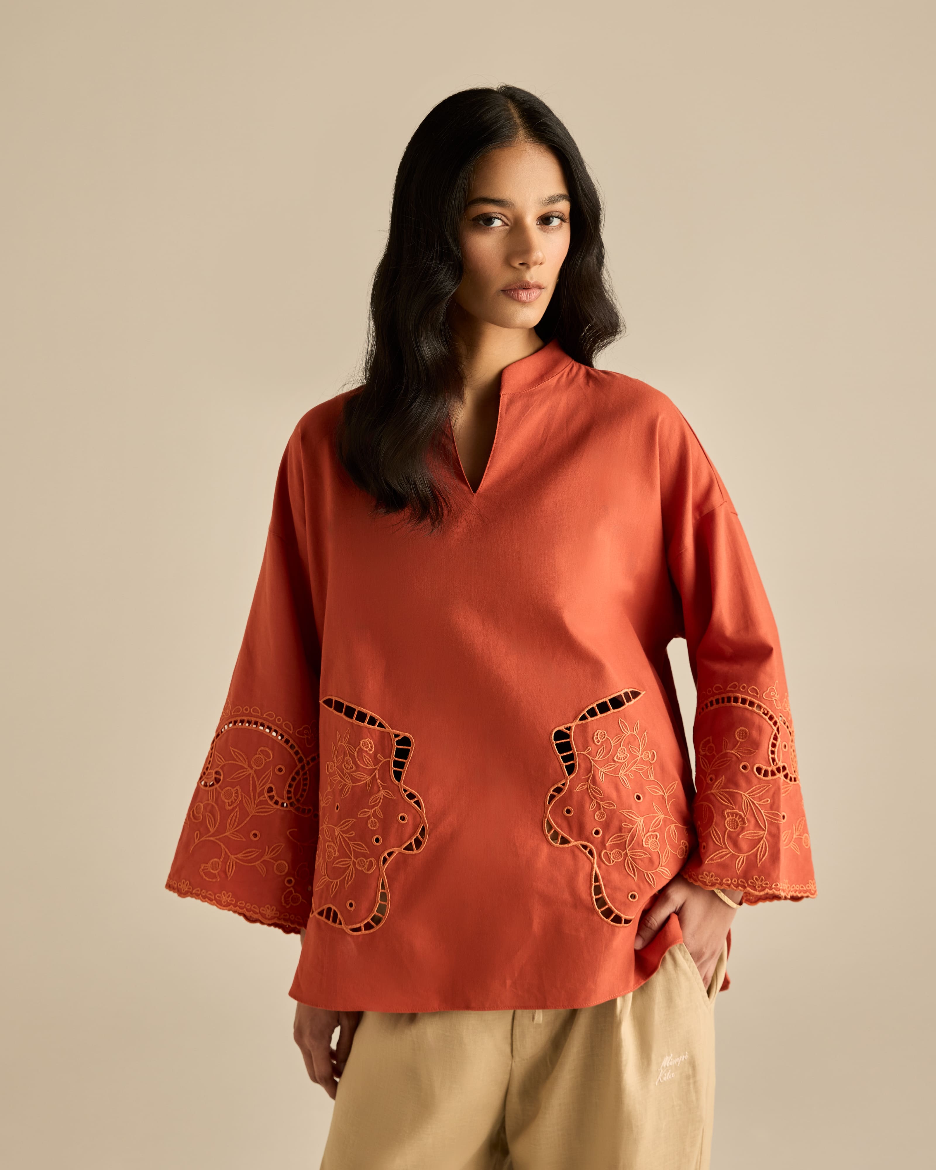 Aura Brick Embroidered Boxy Top