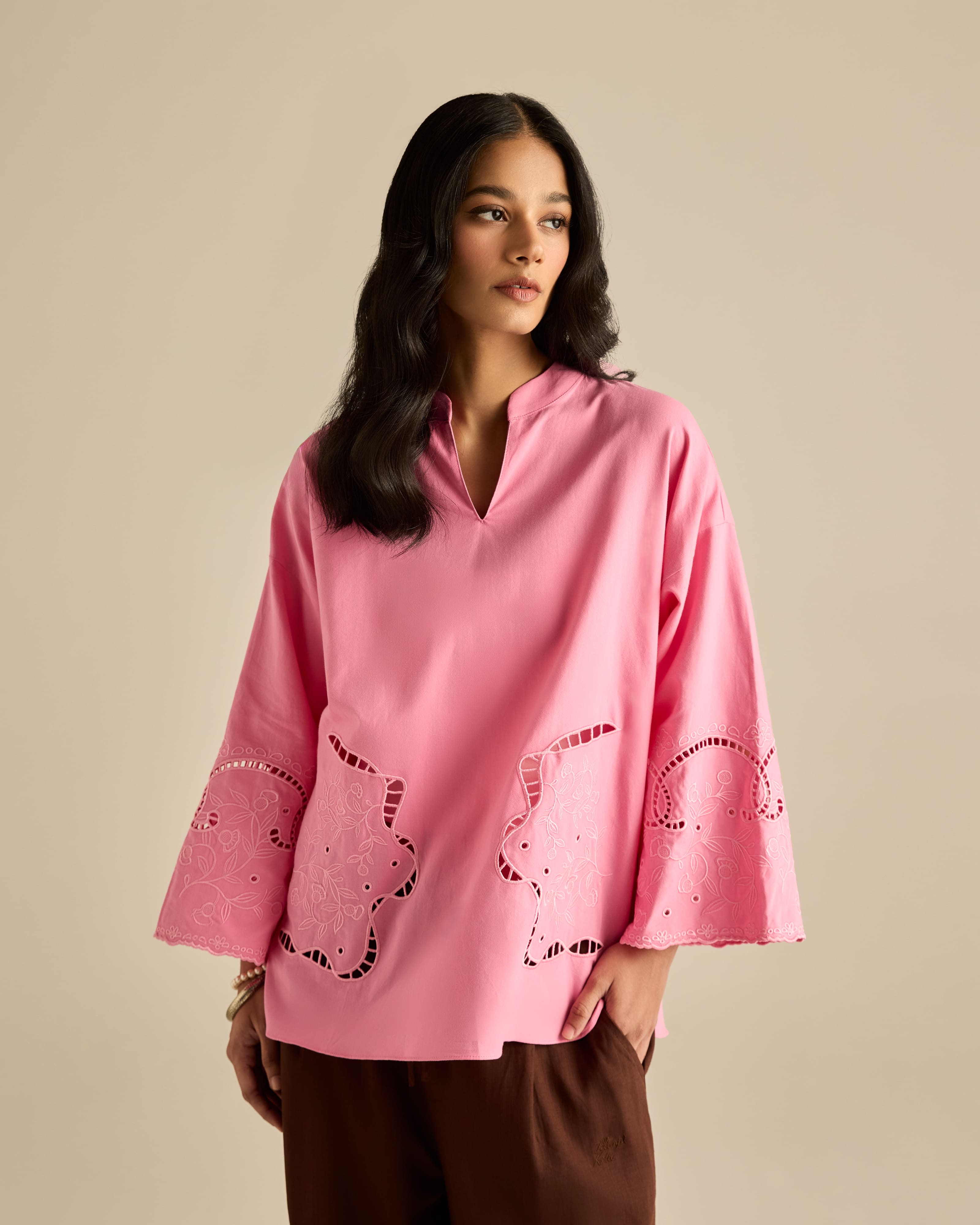 Aura Pink Embroidered Boxy Top
