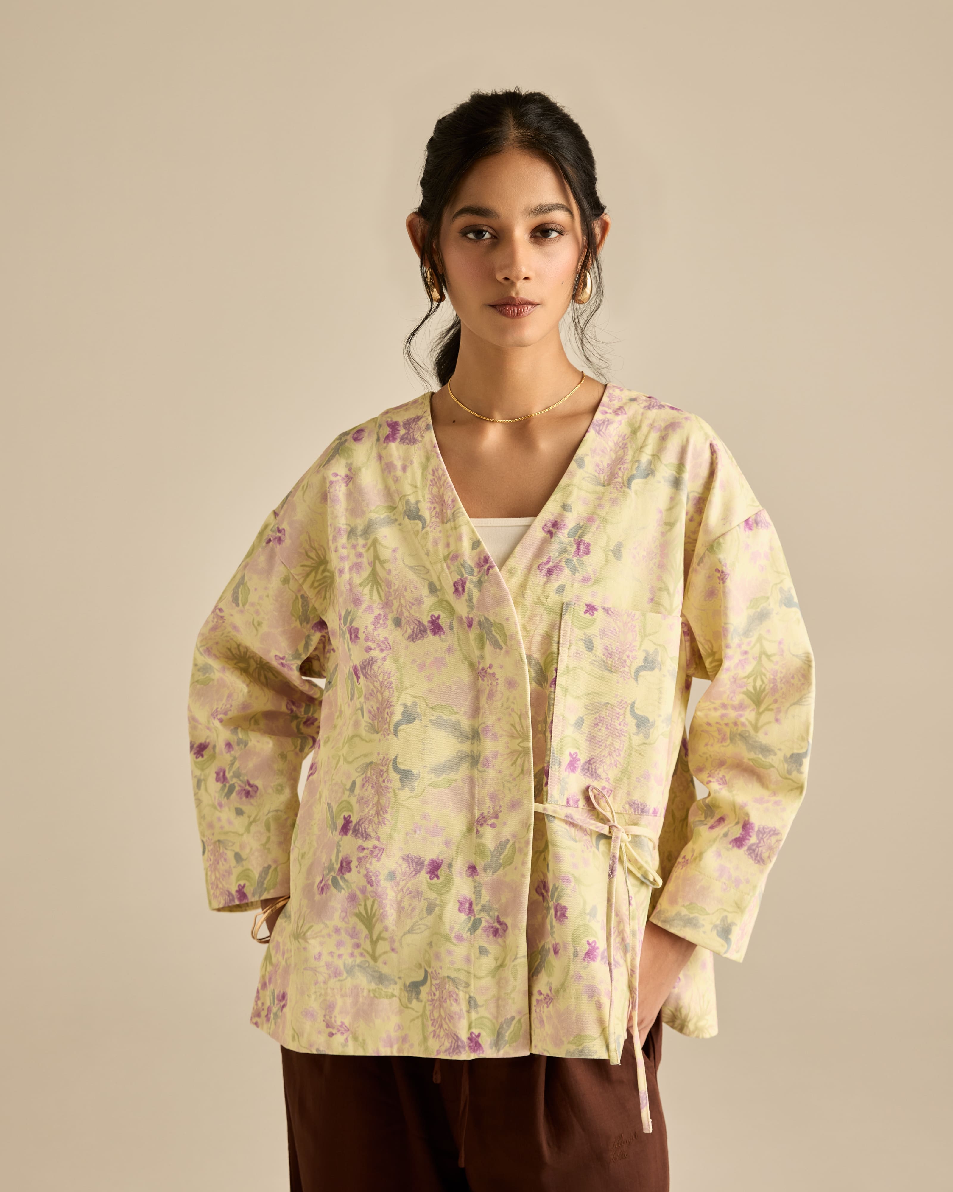 Esme Yellow Printed Cotton Kimono