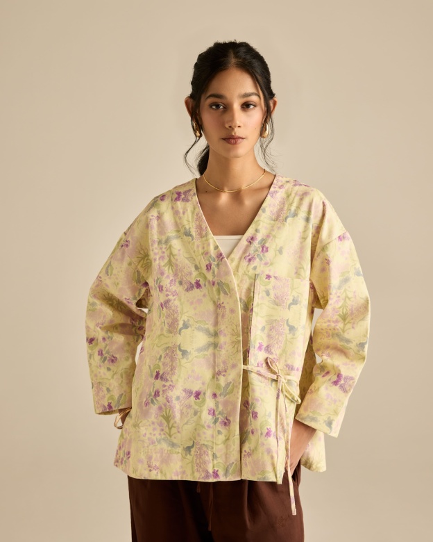 Esme Yellow Printed Cotton Kimono