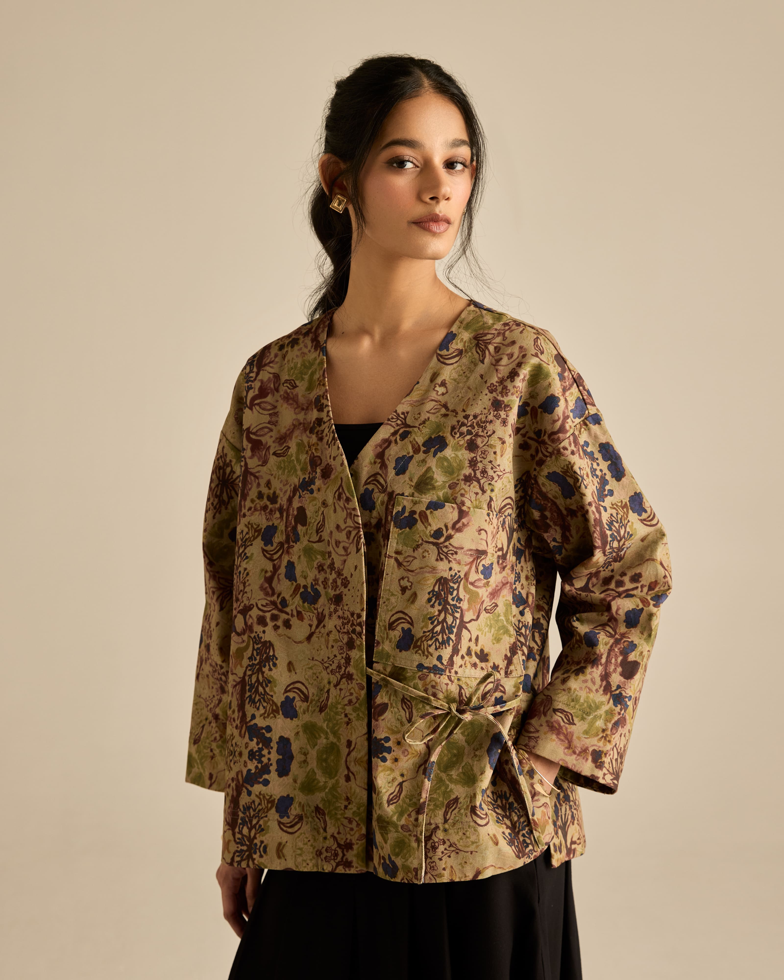 Esme Green Printed Cotton Kimono
