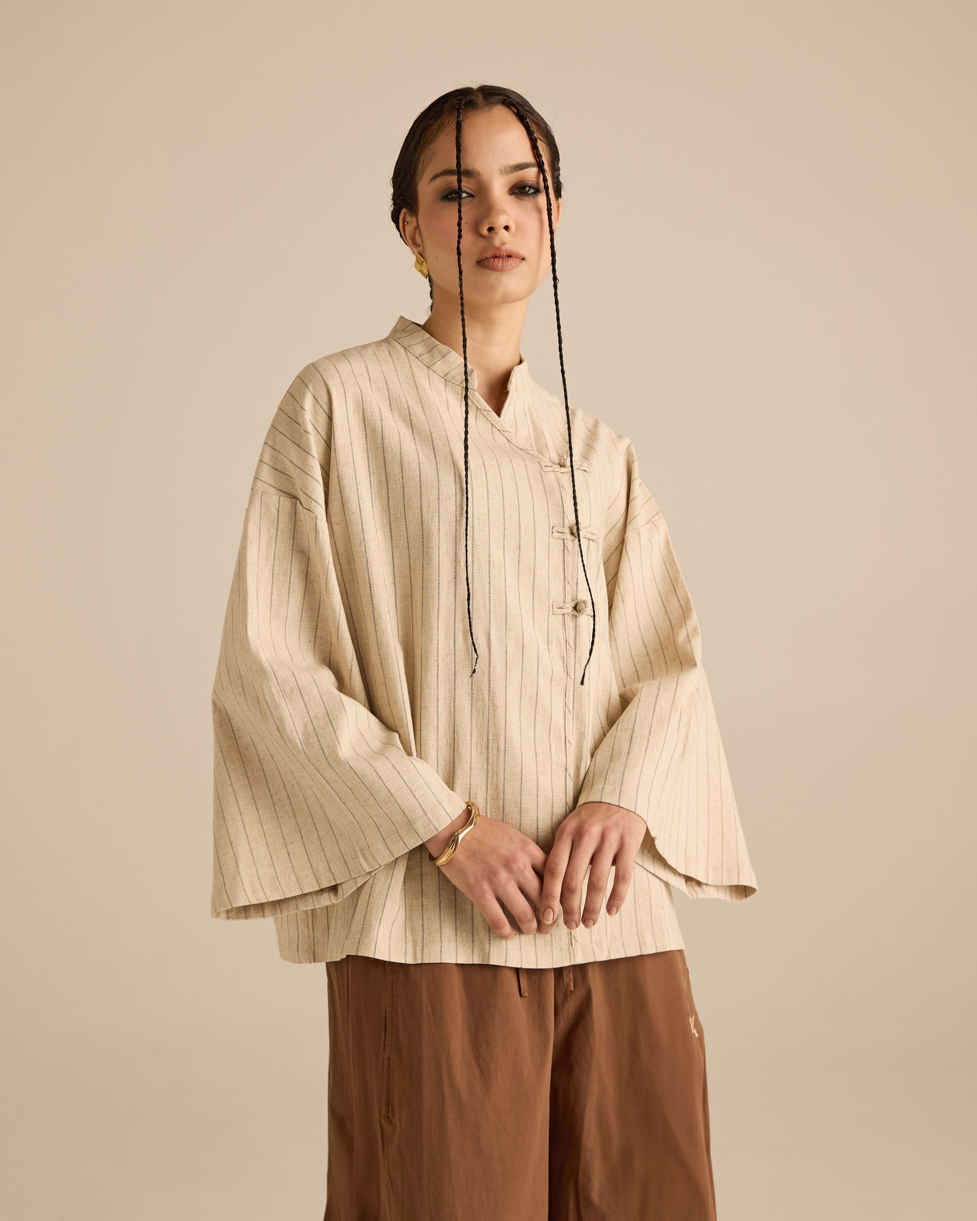 Nadra Nude Stripe Boxy Top