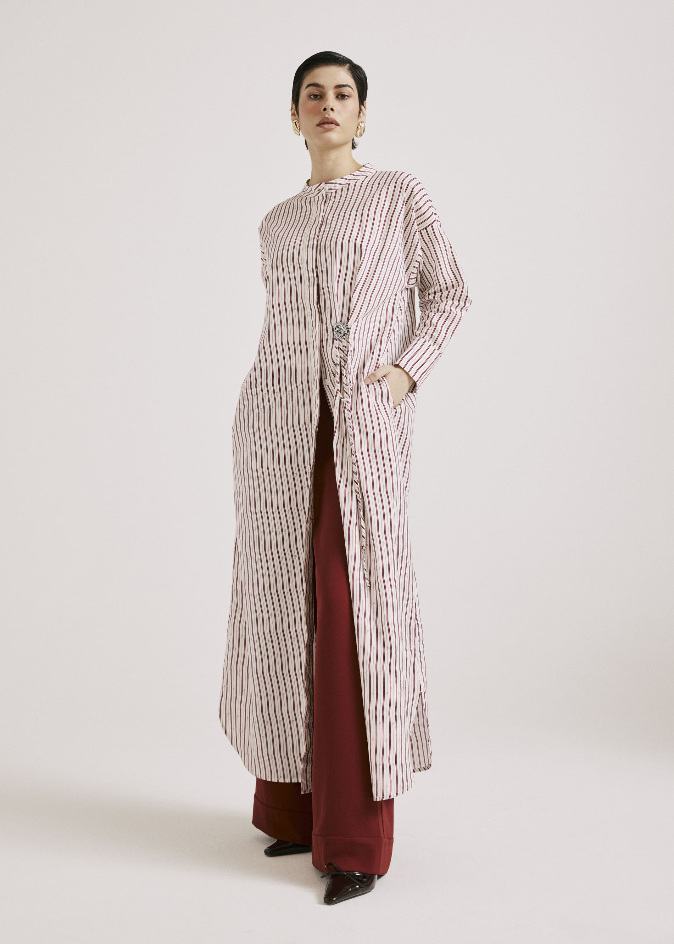 Ayva White-Maroon Printed Long Dress
