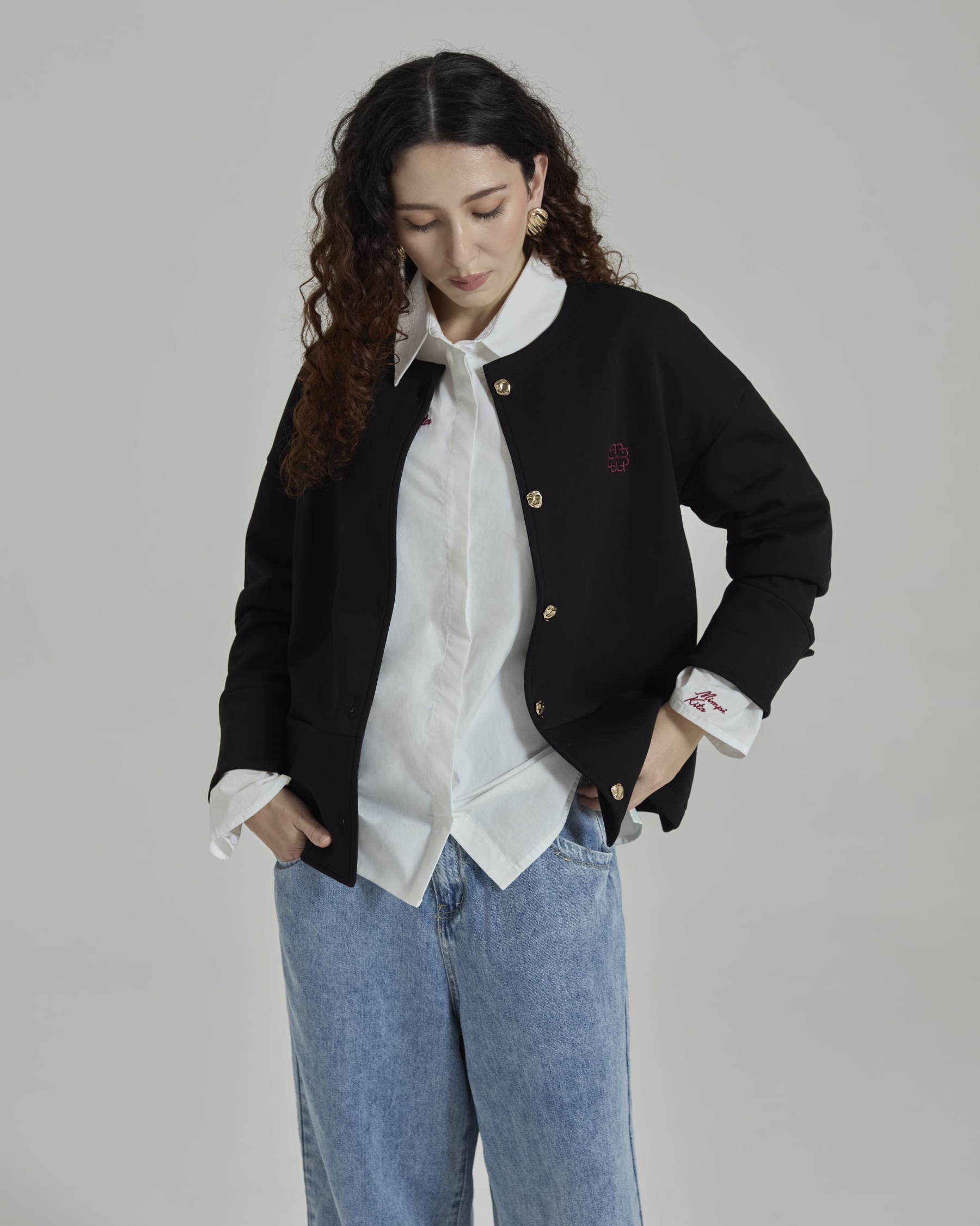 Donna Black Monogram Structured Jacket